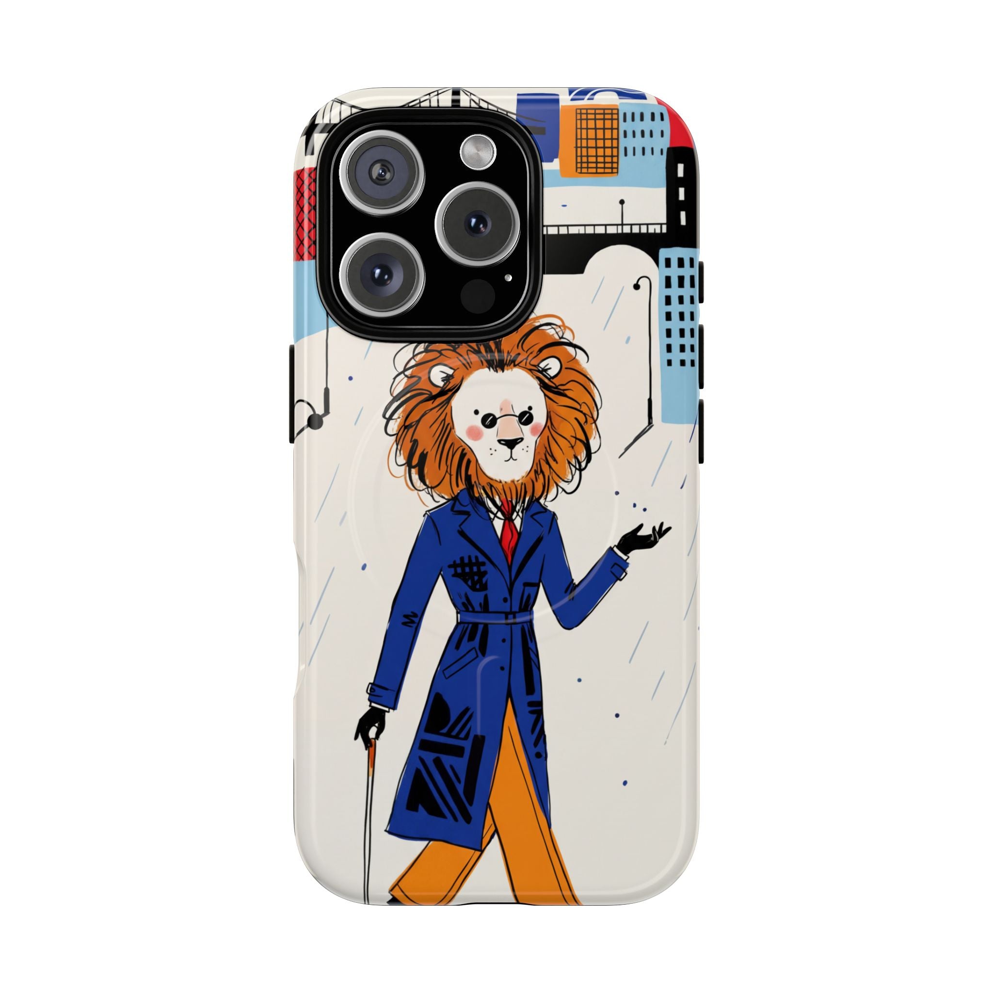 Lion Gentleman MagSafe iPhone Case | Dapper Lion in City Rain