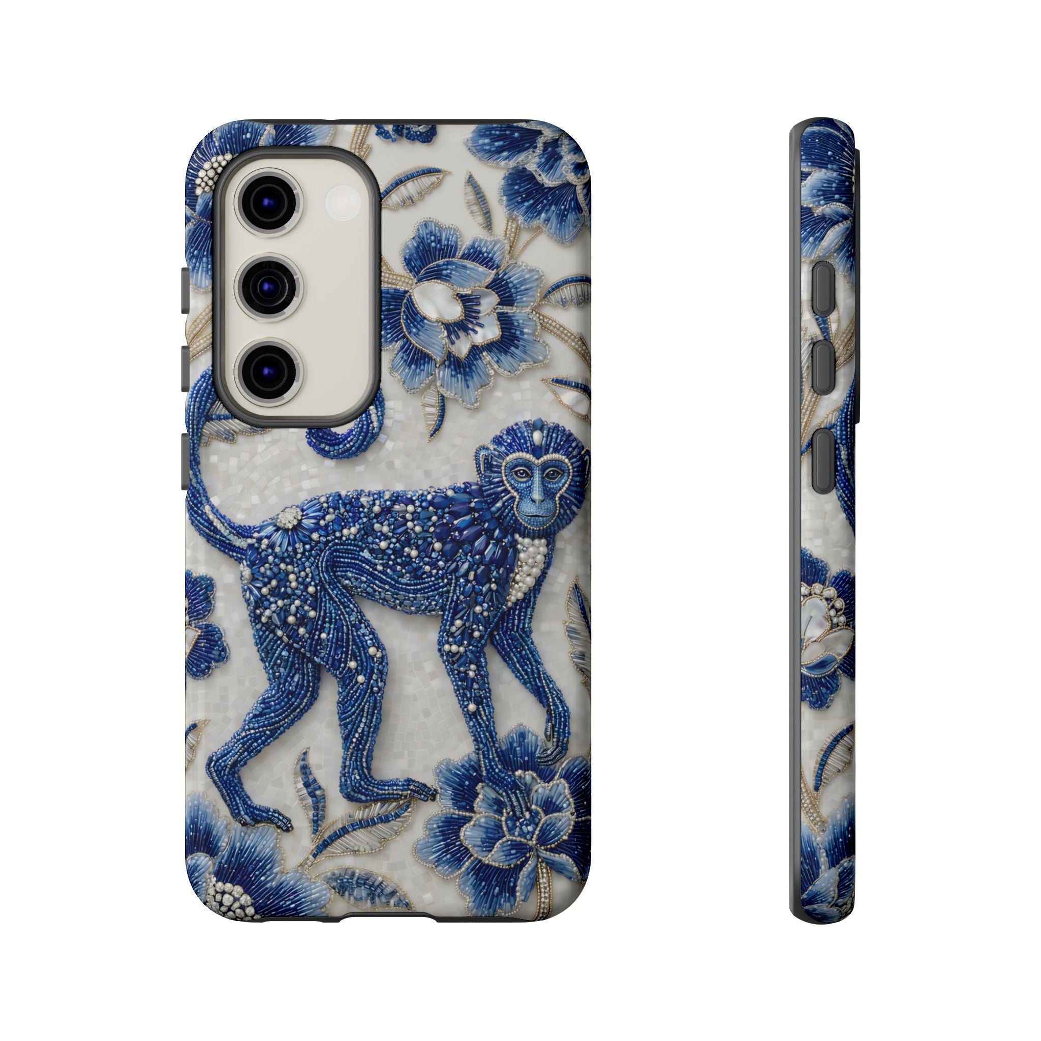 Cover per Samsung Galaxy Scimmia Zodiaco Cinese | Custodia protettiva Arte Porcellana Blu e Bianca | Regalo Anno della Scimmia