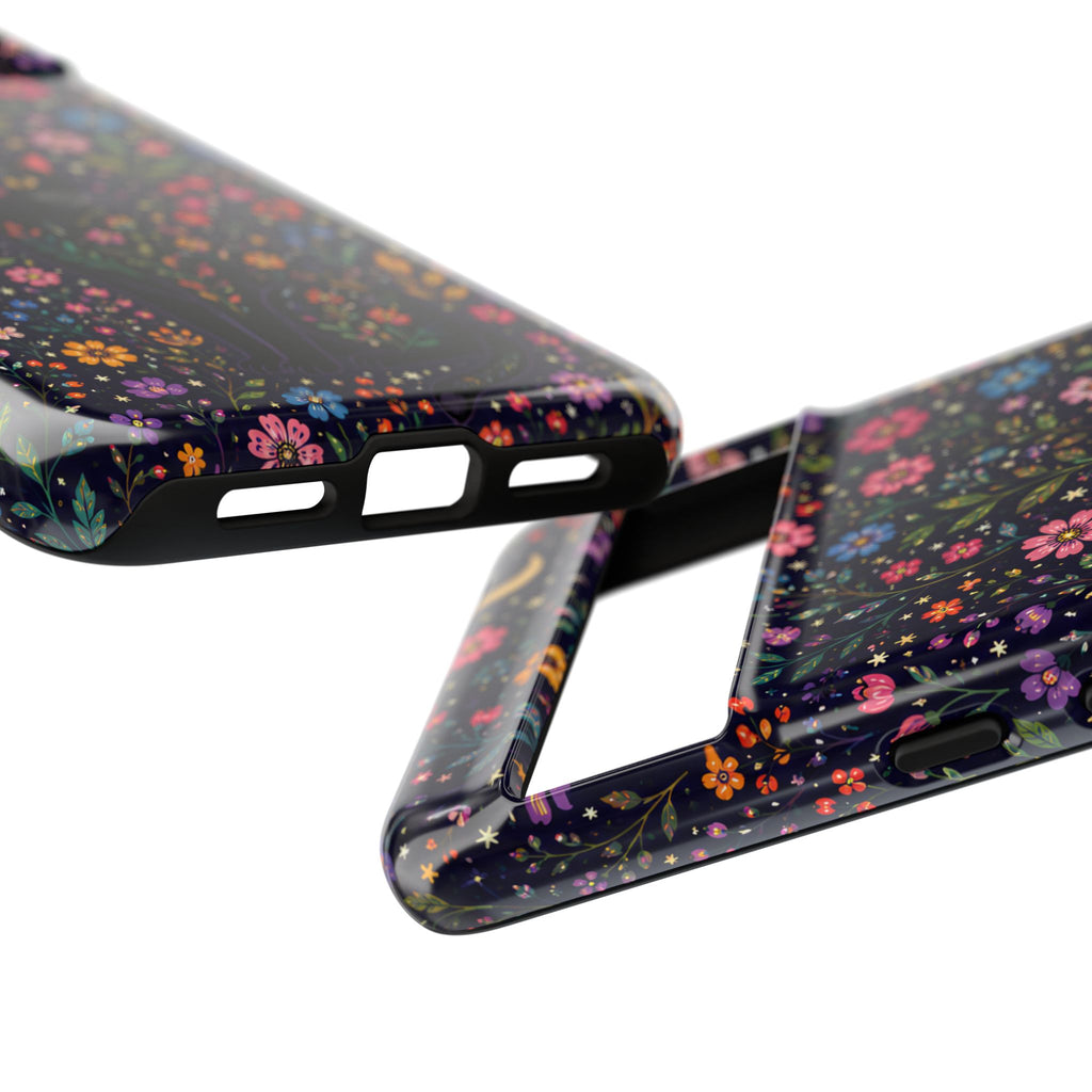 Celestial Black Cat Google Pixel Phone Case | Whimsigoth Floral