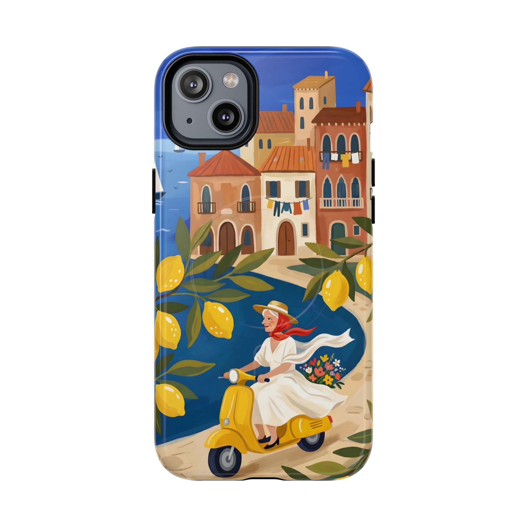 Lemon Coast Scooter MagSafe iPhone Case | Mediterranean Vespa Travel Design