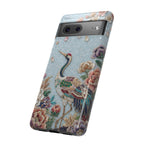 Custodia Resistente per Google Pixel Gru Floreale | Protezione Vintage con Uccello Ricamato