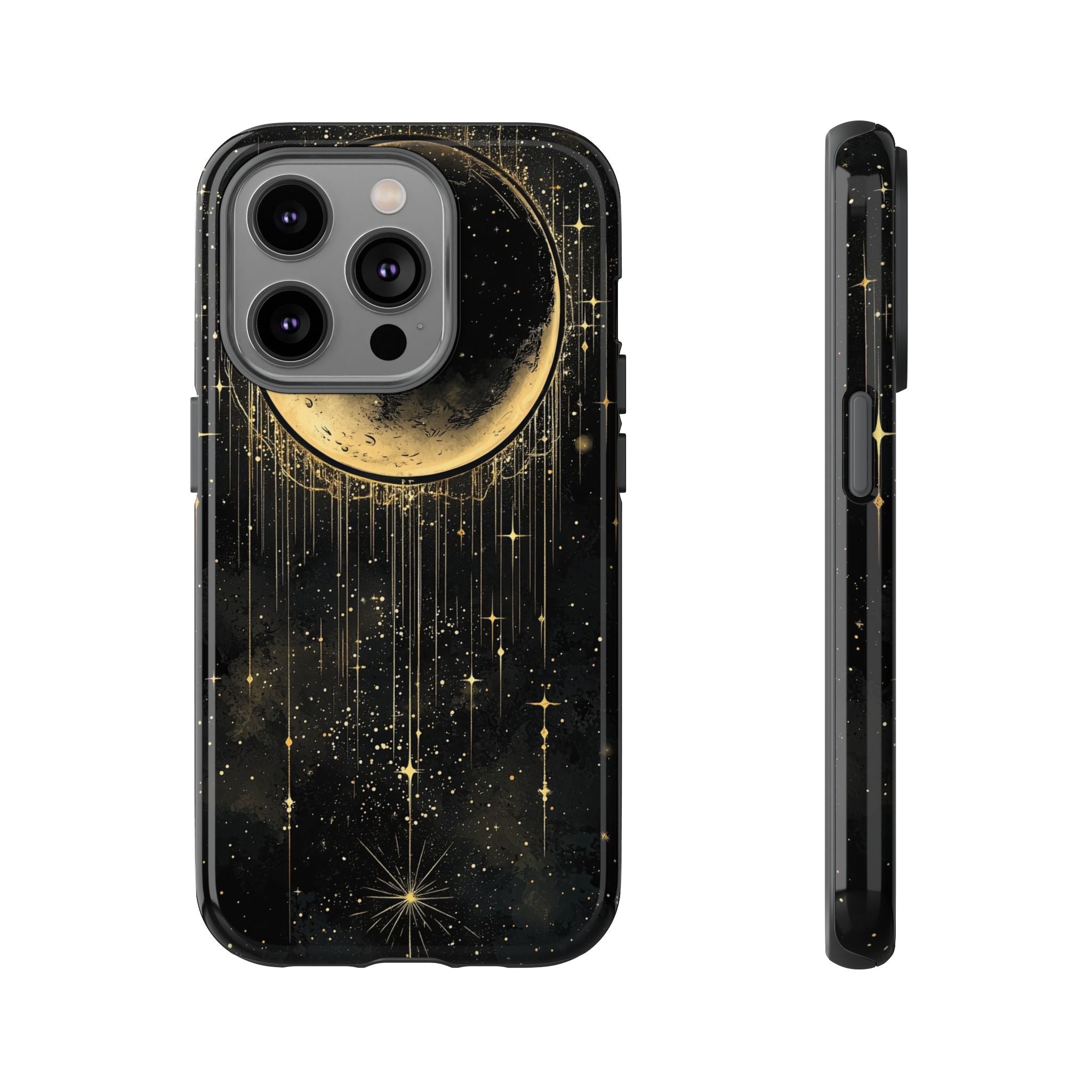 Moonlit Crescent Tough iPhone Case | Gold Stars Night Sky