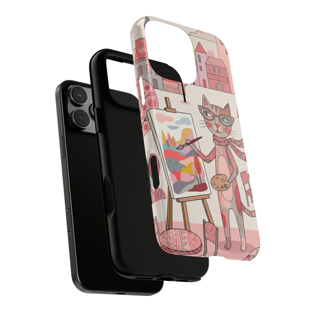 Artistic Cat iPhone Case | Painter Kitty Illustration Tough Case
