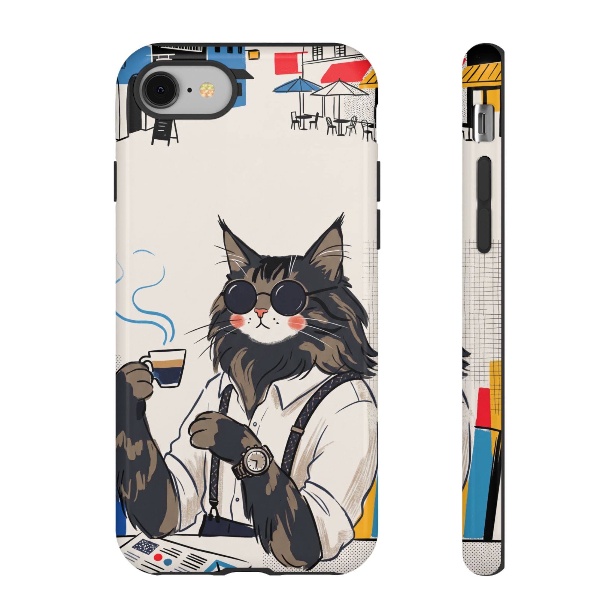 Cat Barista iPhone Case | Cool Cat in Sunglasses Coffee Shop Design