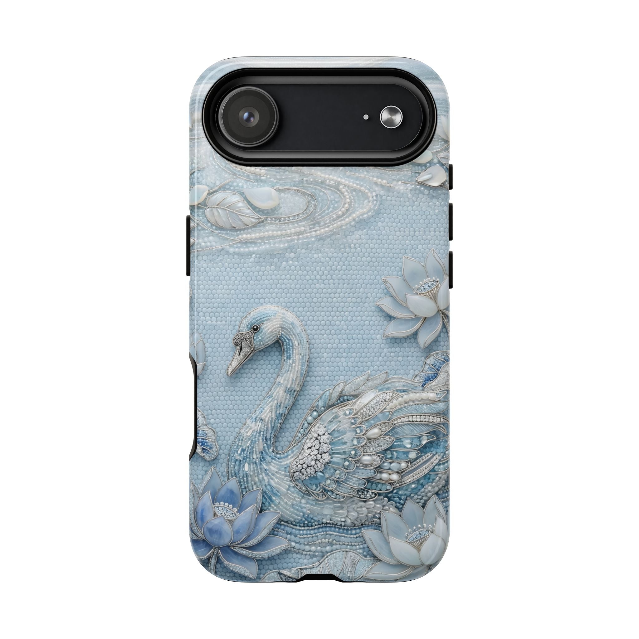 Swan Lake Floral MagSafe iPhone Case | Sparkling Blue Swan Protective Case