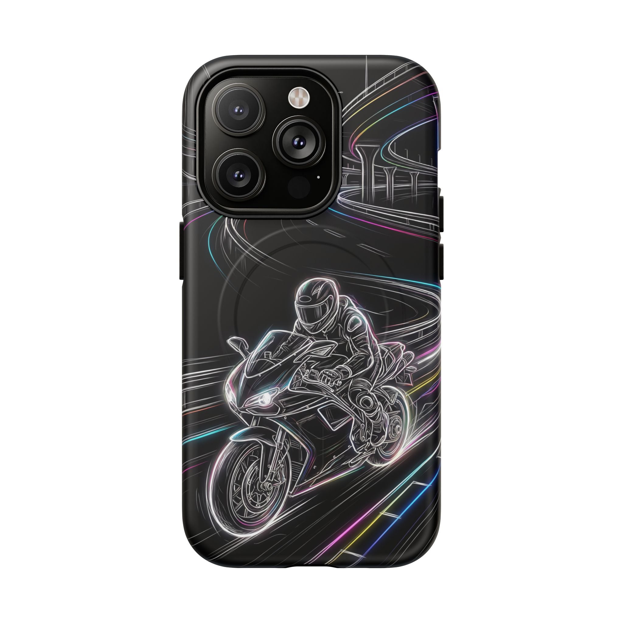 Neon Night Rider MagSafe iPhone Case | Motorcycle Racing Protective Cover