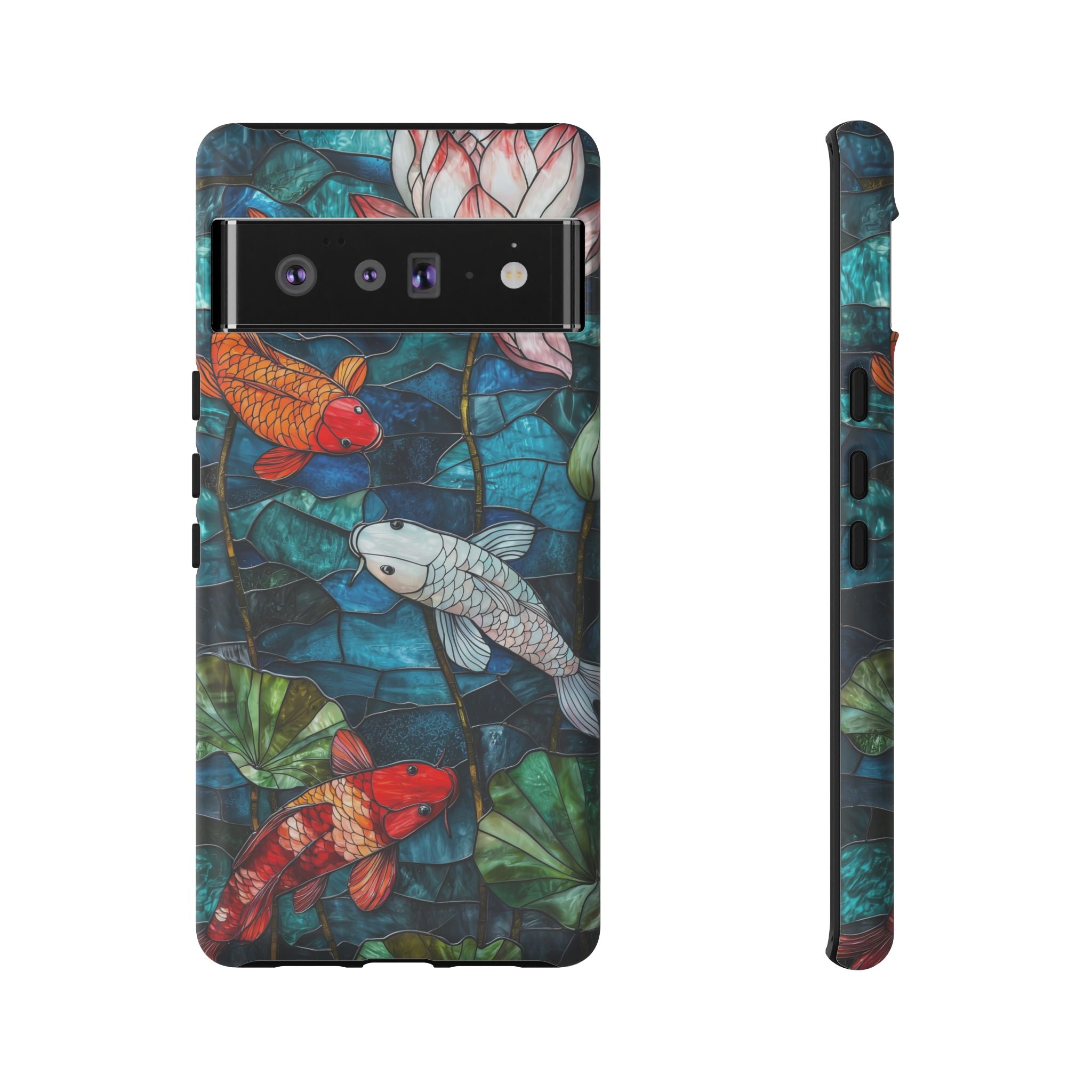 Koi Pond Tough Google Pixel Case — Stained Glass Lotus & Koi Design