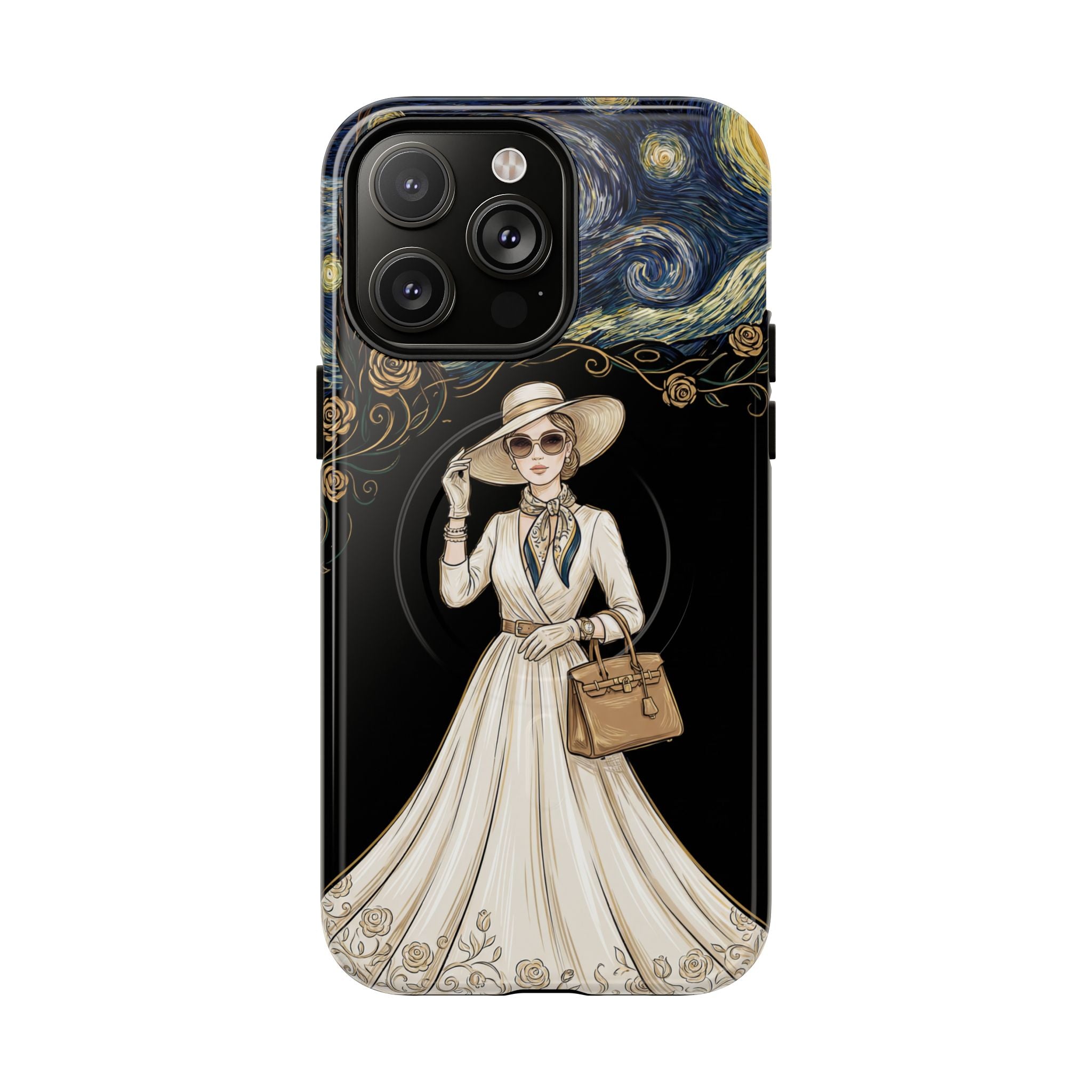 Vintage Starry Night Fashion MagSafe iPhone Case | Elegant Lady in White Dress