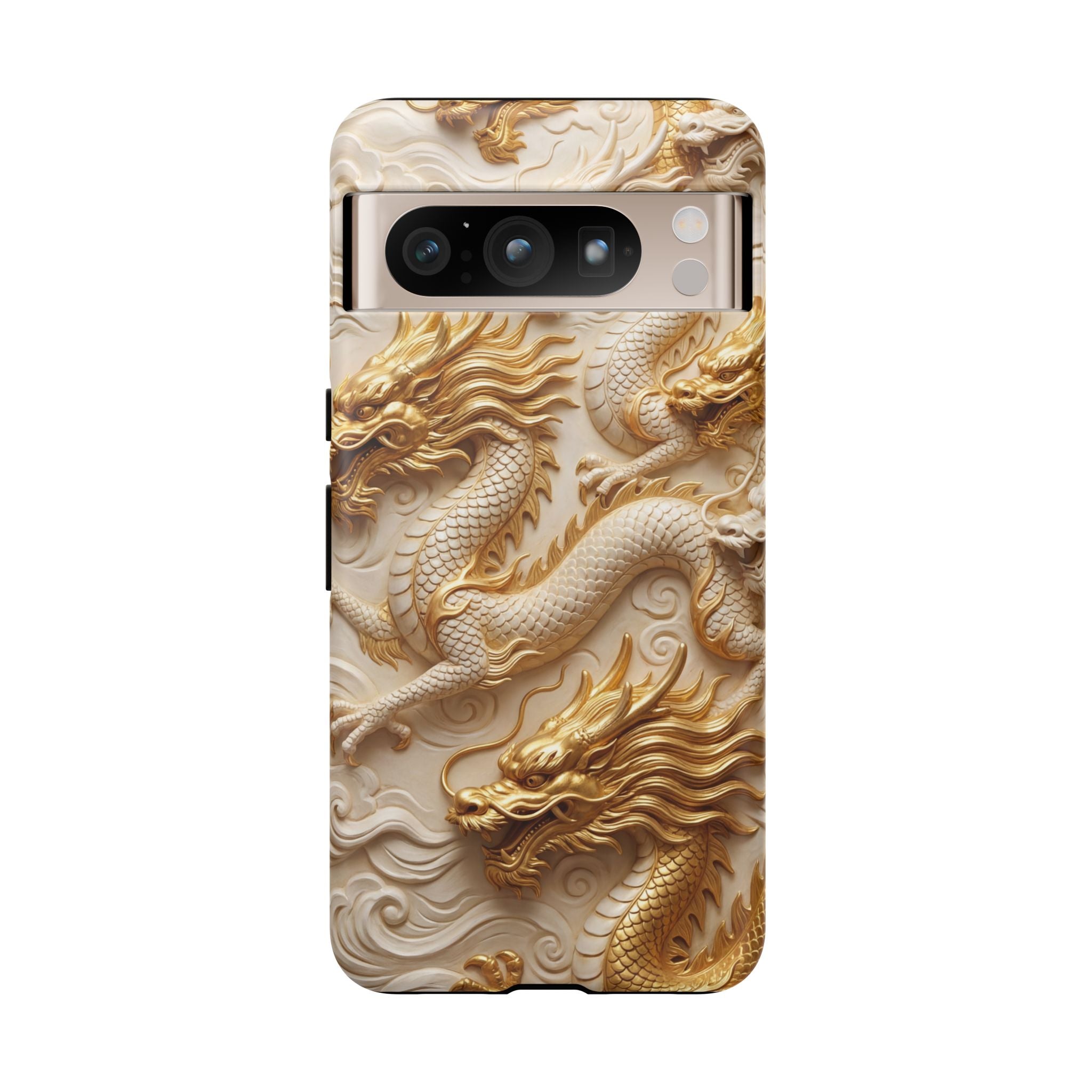 Dragon Relief Google Pixel Case — Gold Carved Dragon Protective Cover