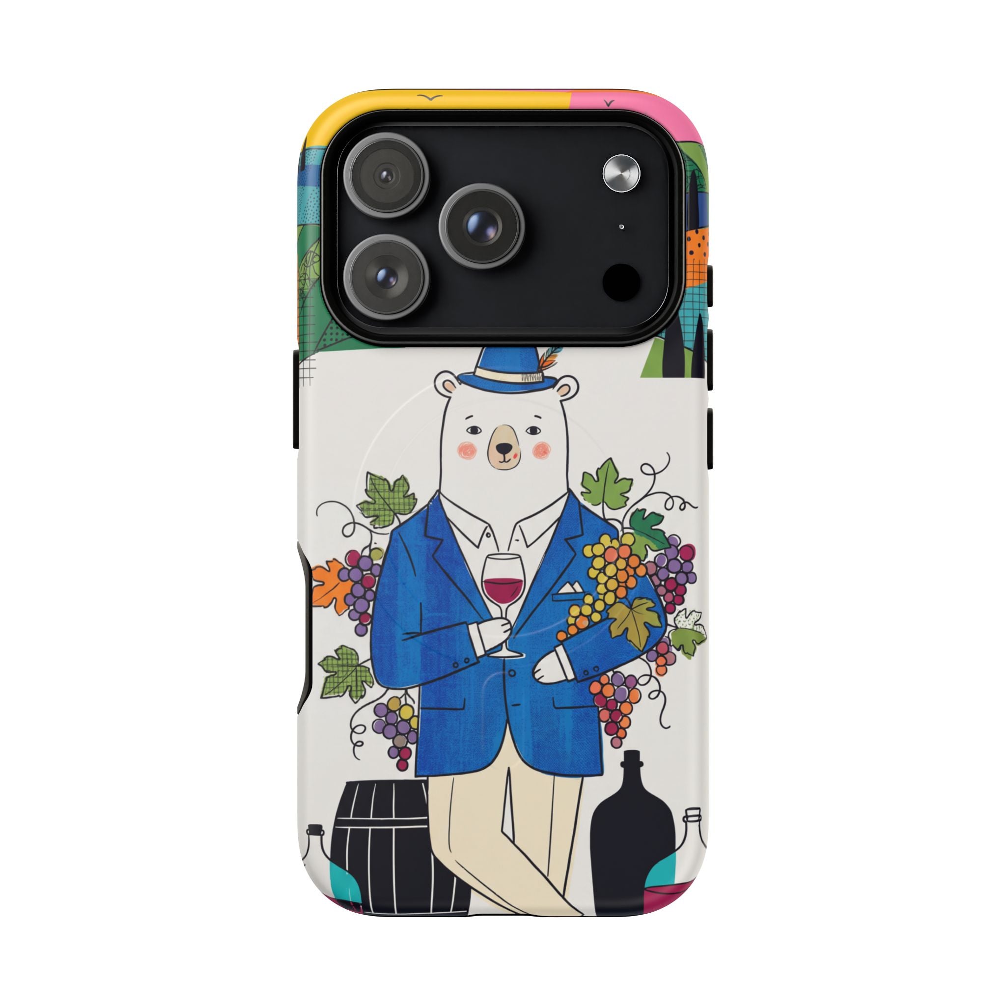 Dapper Polar Bear Wine Lover Illustrated Protective MagSafe iPhone Case