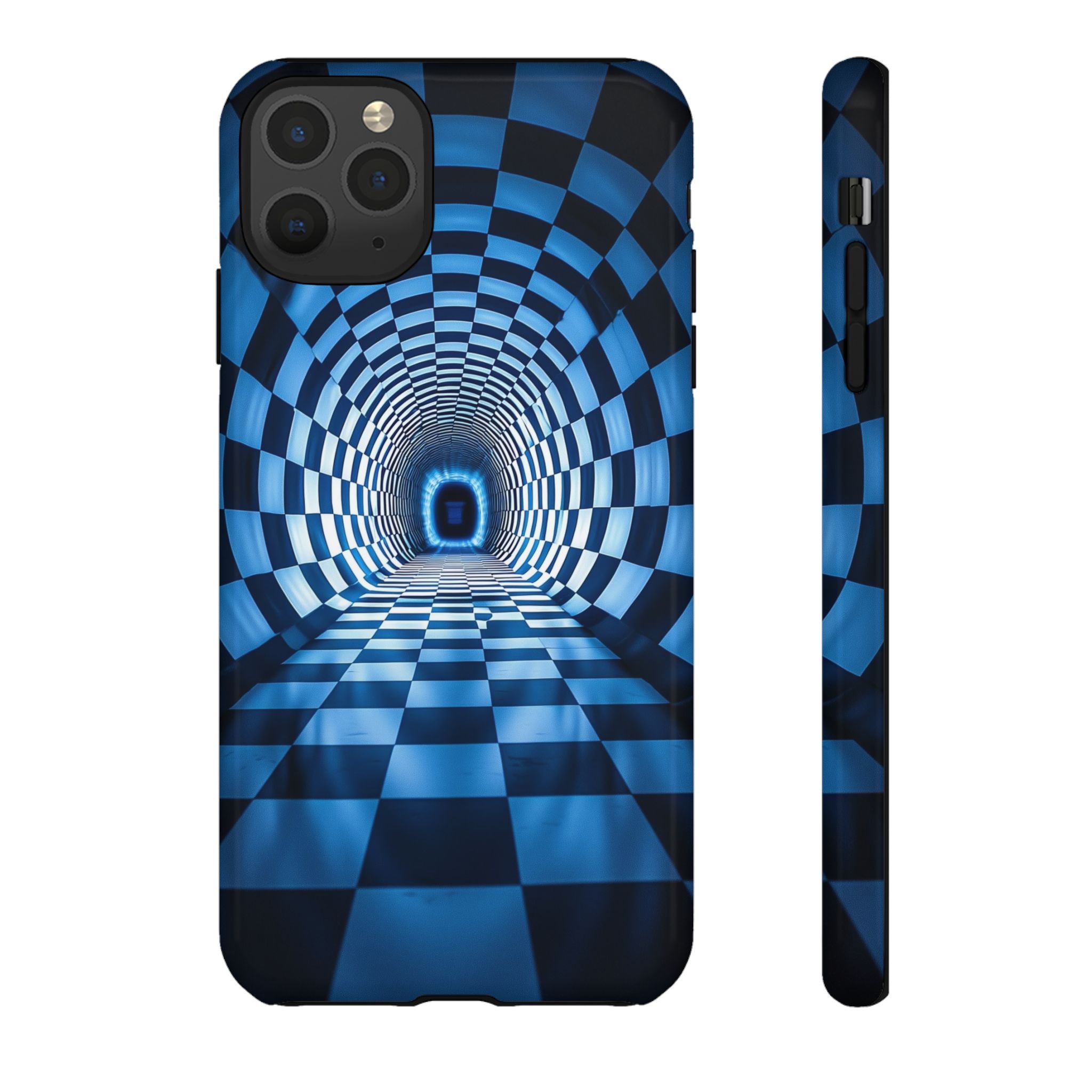 Blue Checkered Tunnel iPhone Case — 3D Optical Illusion Tough Case