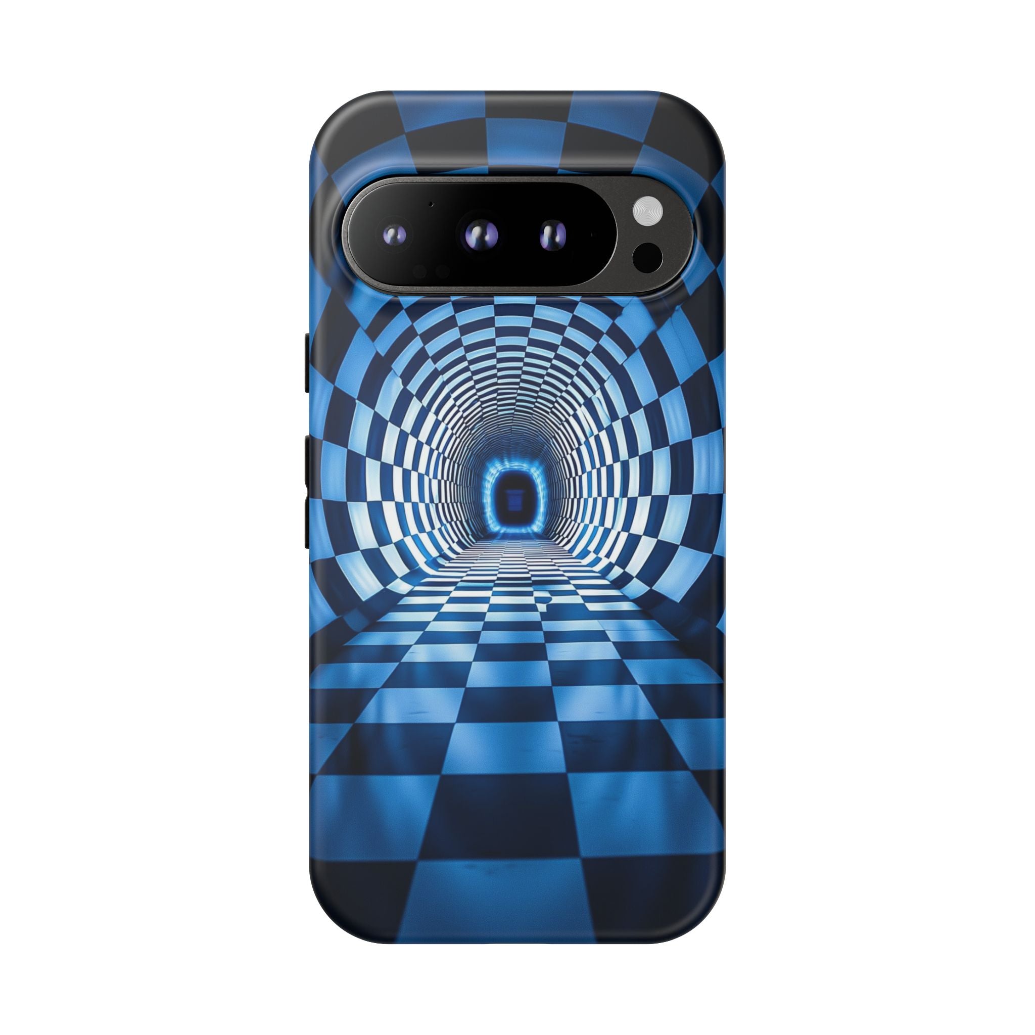 Blue Checkered Tunnel Google Pixel Case — 3D Optical Illusion Tough Case