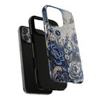 Blue Floral Moon MagSafe iPhone Case | Vintage Botanical Night Sky Protective Case
