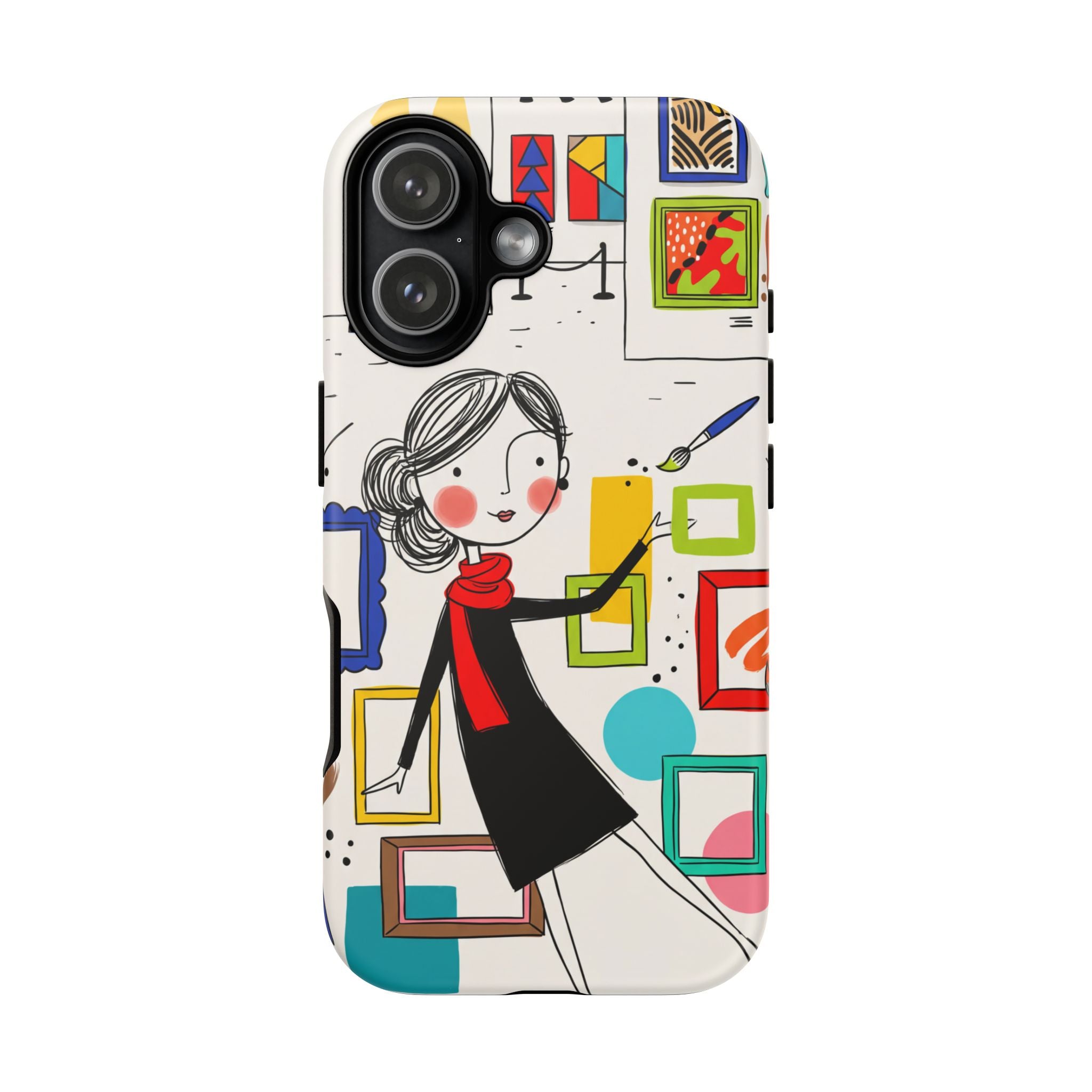 Art Gallery Illustration iPhone Case | Cute Woman with Frames Design