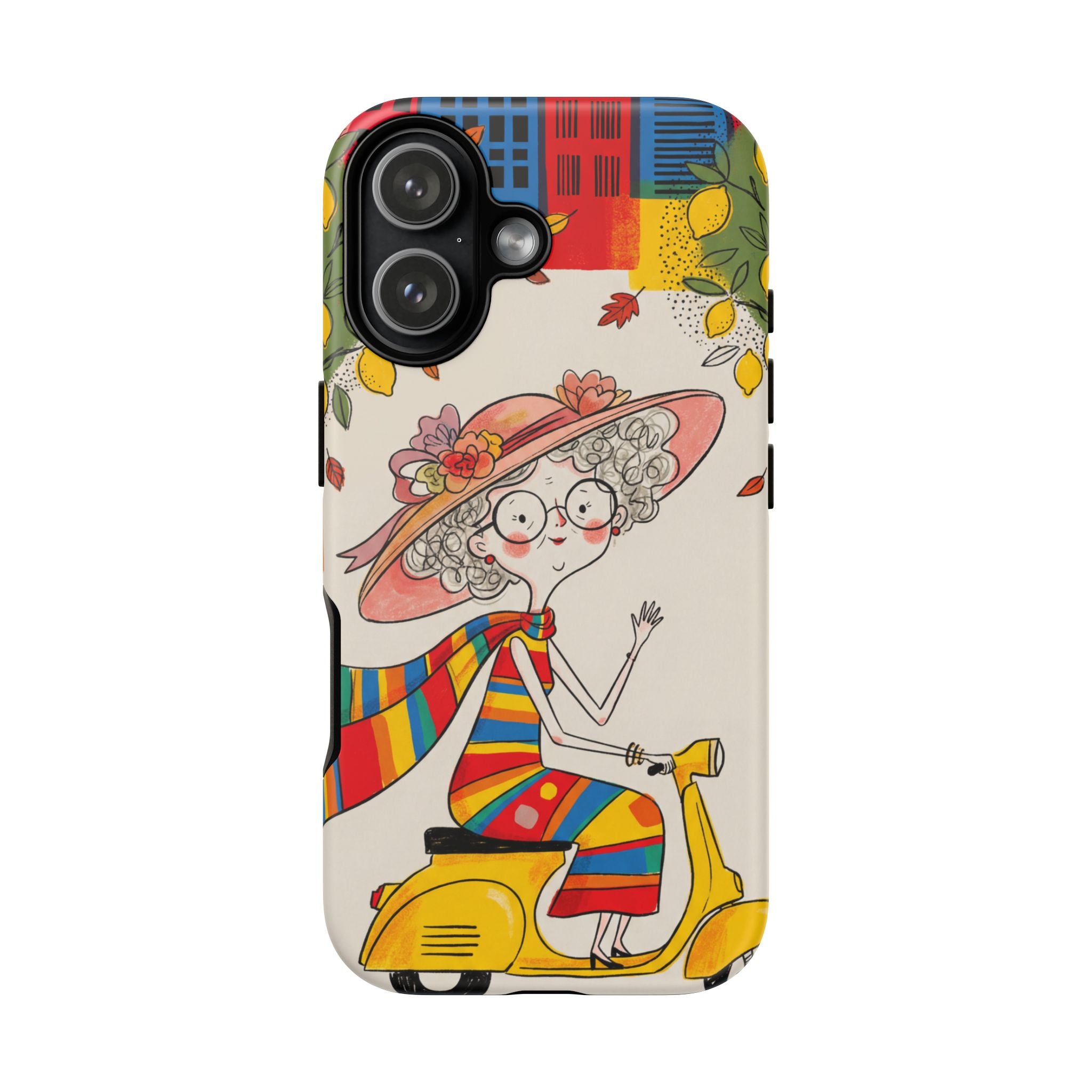 Vintage Scooter Granny iPhone Case | Colourful Retro Elderly Lady Design