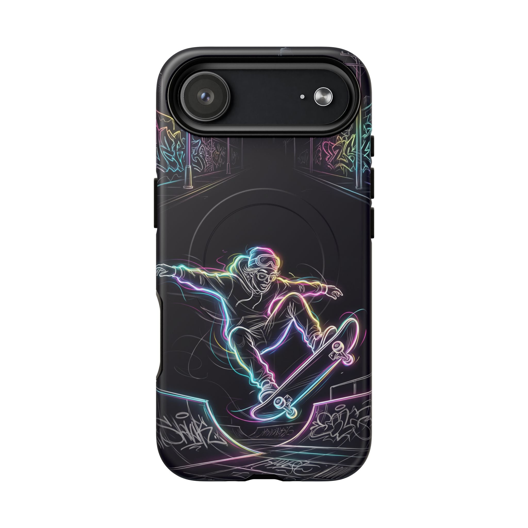 Neon Skateboard MagSafe iPhone Case | Glow Skatepark Protective Cover
