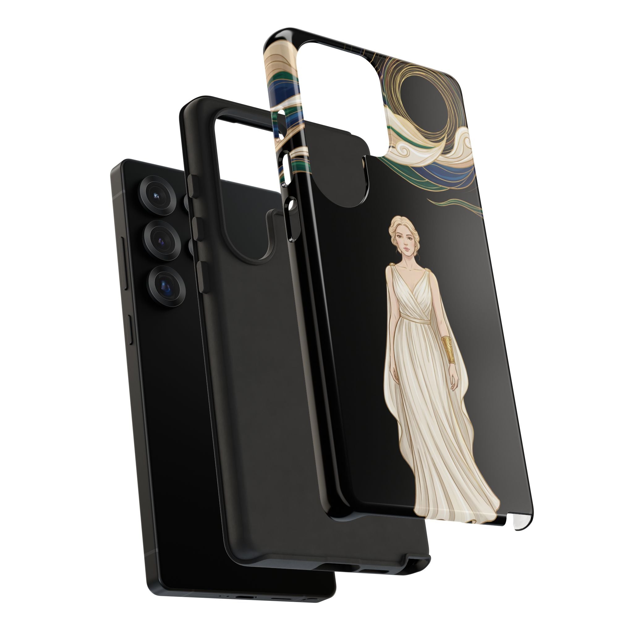 Art Nouveau Goddess Samsung Galaxy Phone Case | Elegant Woman Illustration on Black
