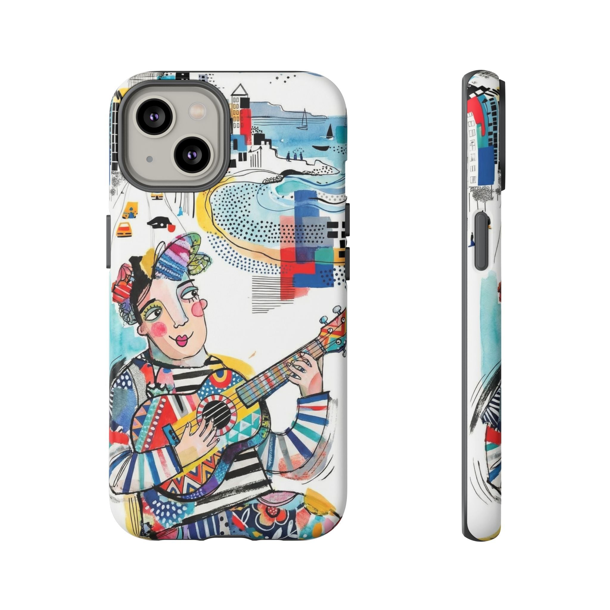 Artistic Musician iPhone Case | Colorful Guitar Cityscape Tough Case