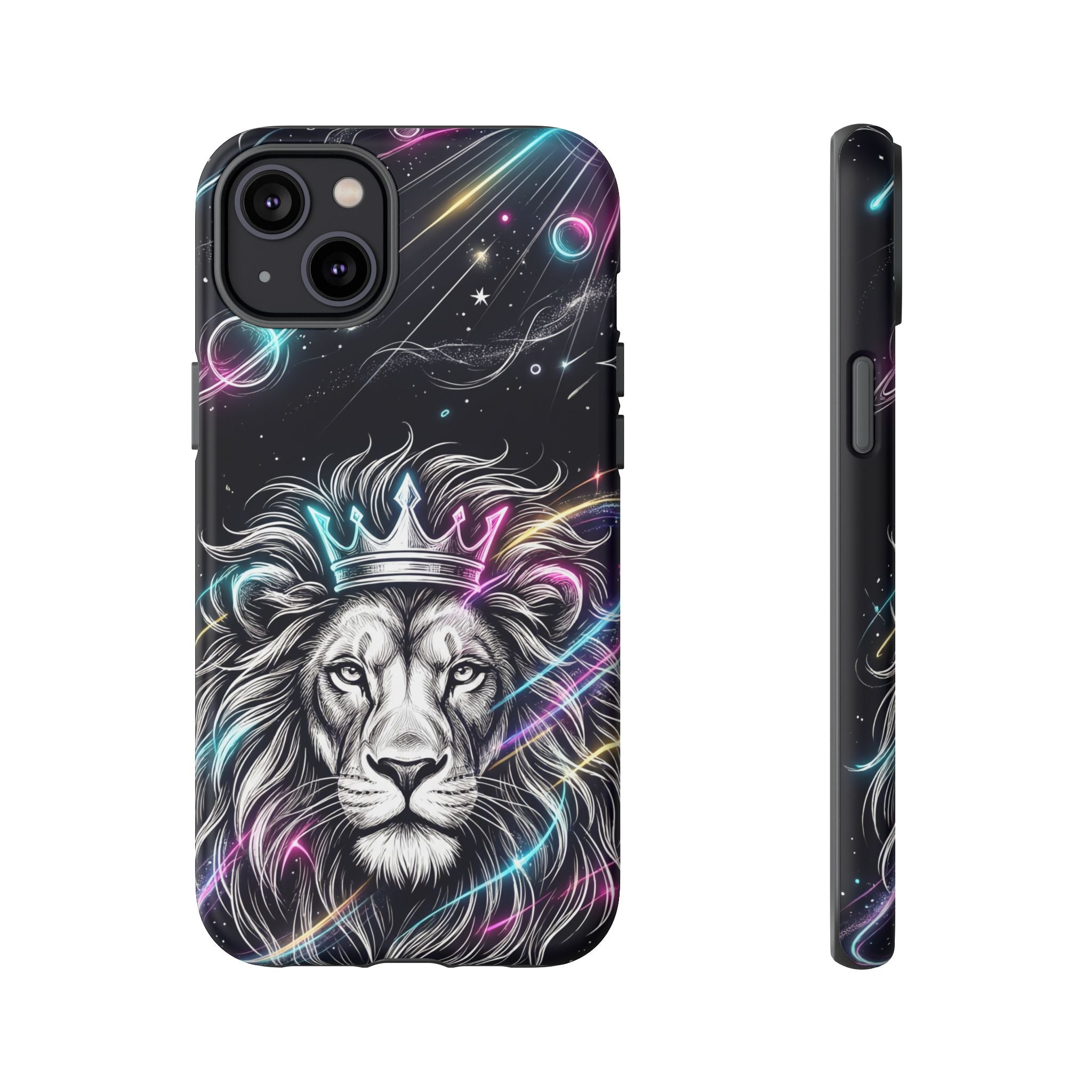 Galaxy Lion iPhone Case | Neon Crowned Lion Protective Case