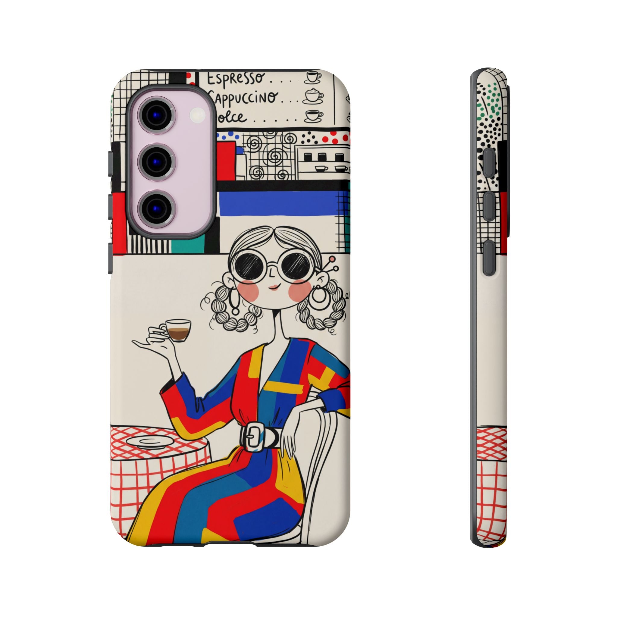 Retro Cafe Samsung Galaxy Phone Case | Colourful Chic Woman Illustration