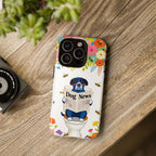Dog News Floral iPhone Case | Cute Dog on Toilet Pattern, Spring Floral iPhone Cover