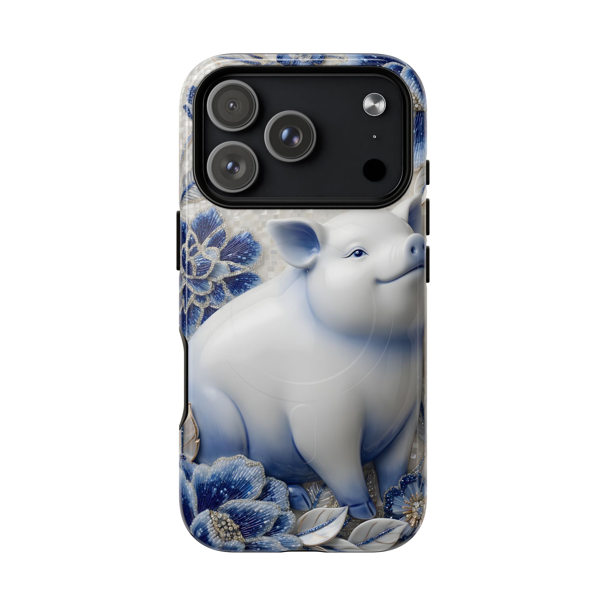 Asian Zodiac Pig MagSafe iPhone Case | Blue & White Porcelain Slim Protective Shockproof Case| Year of the Pig Gift