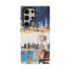 Cover per Samsung Galaxy "City Night" | Illustrazione Ragazza e Cane su Panchina