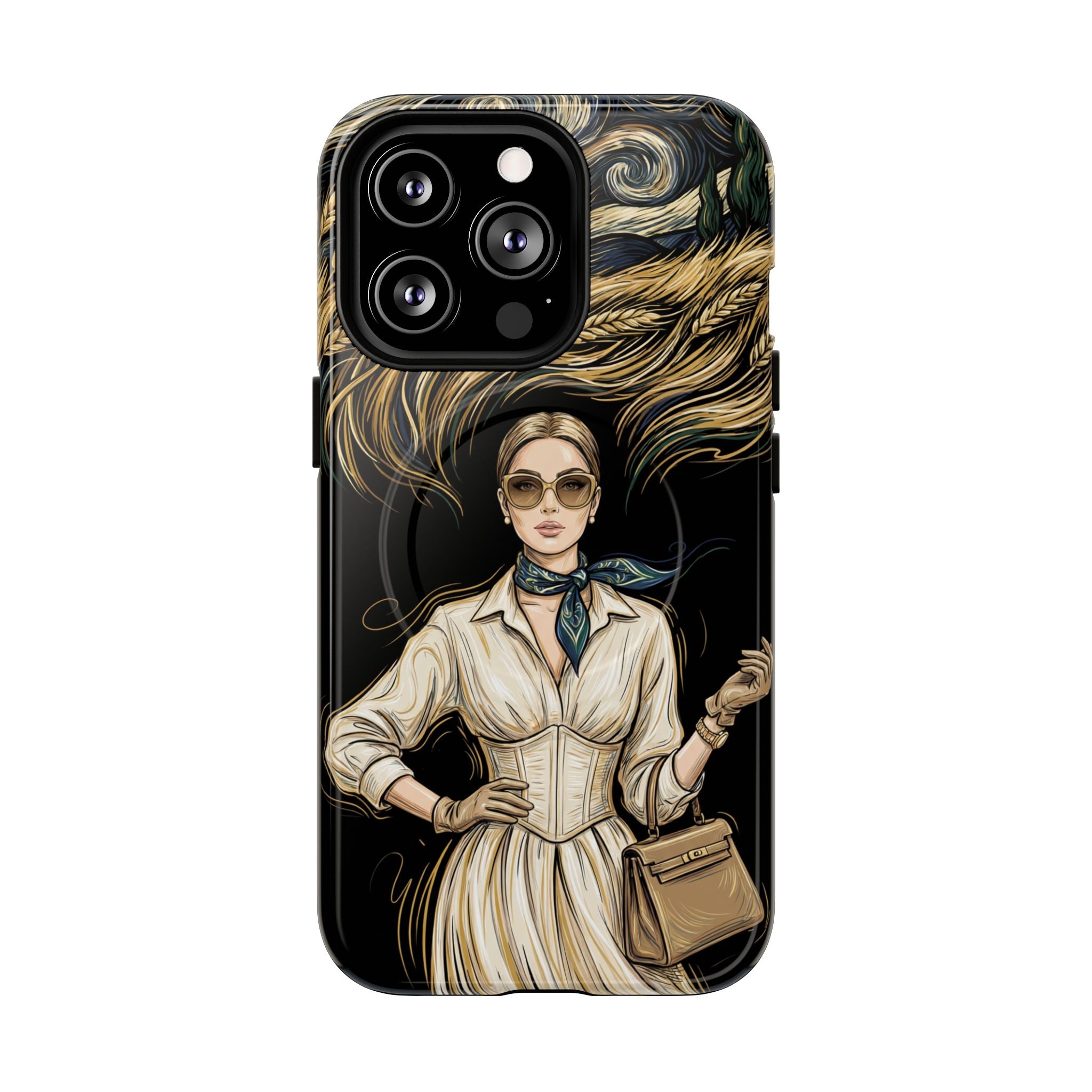 Vintage Elegance MagSafe iPhone Case | Retro Woman with Flowing Golden Hair