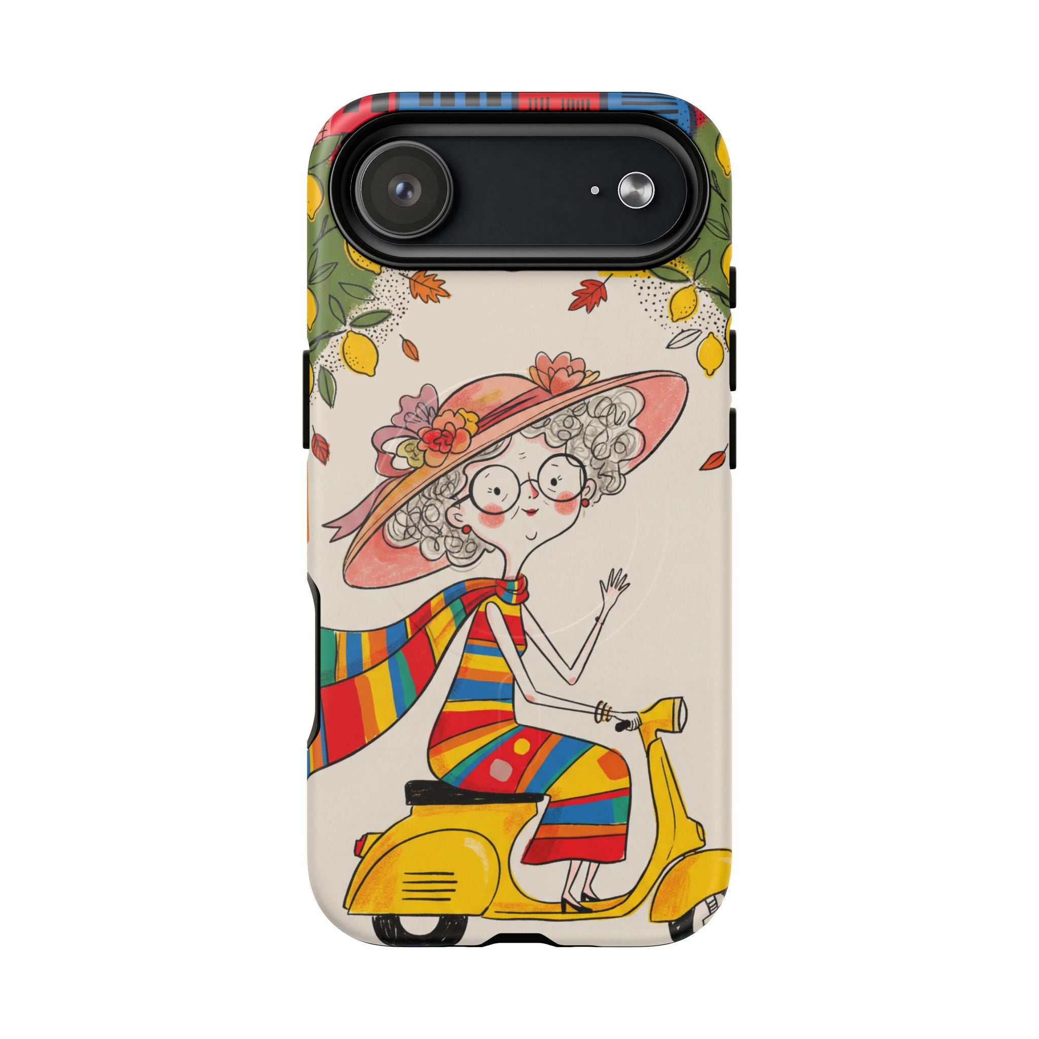 Vintage Scooter Granny MagSafe iPhone Case | Colourful Retro Elderly Lady Design