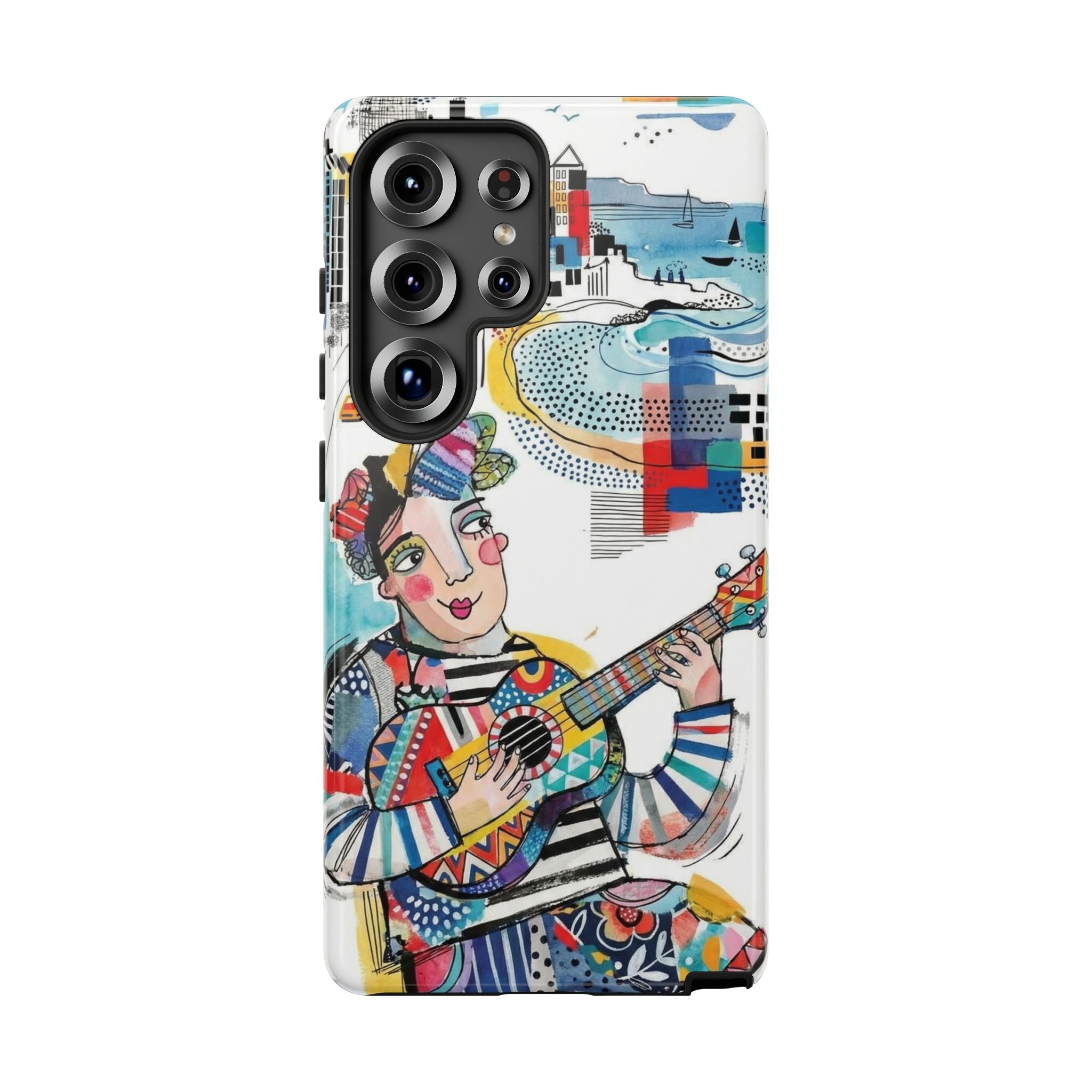 Artistic Musician Samsung Galaxy Phone Case | Colorful Guitar Cityscape Tough Case