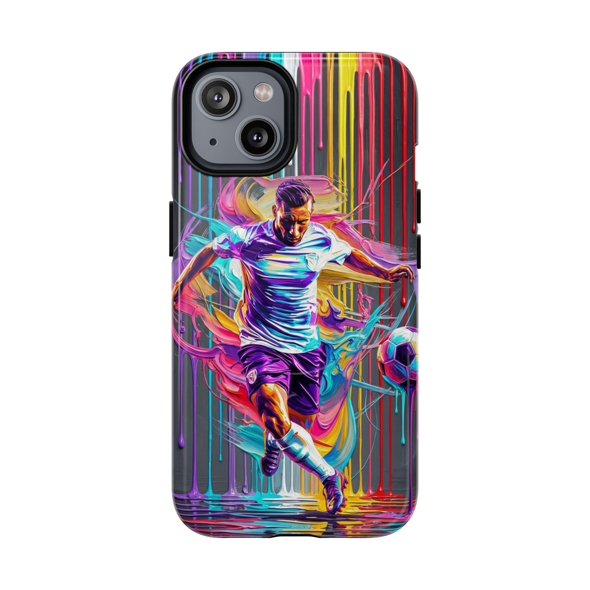 Soccer Player Neon Art MagSafe iPhone Case | Vibrant Football Kick Protective Cover