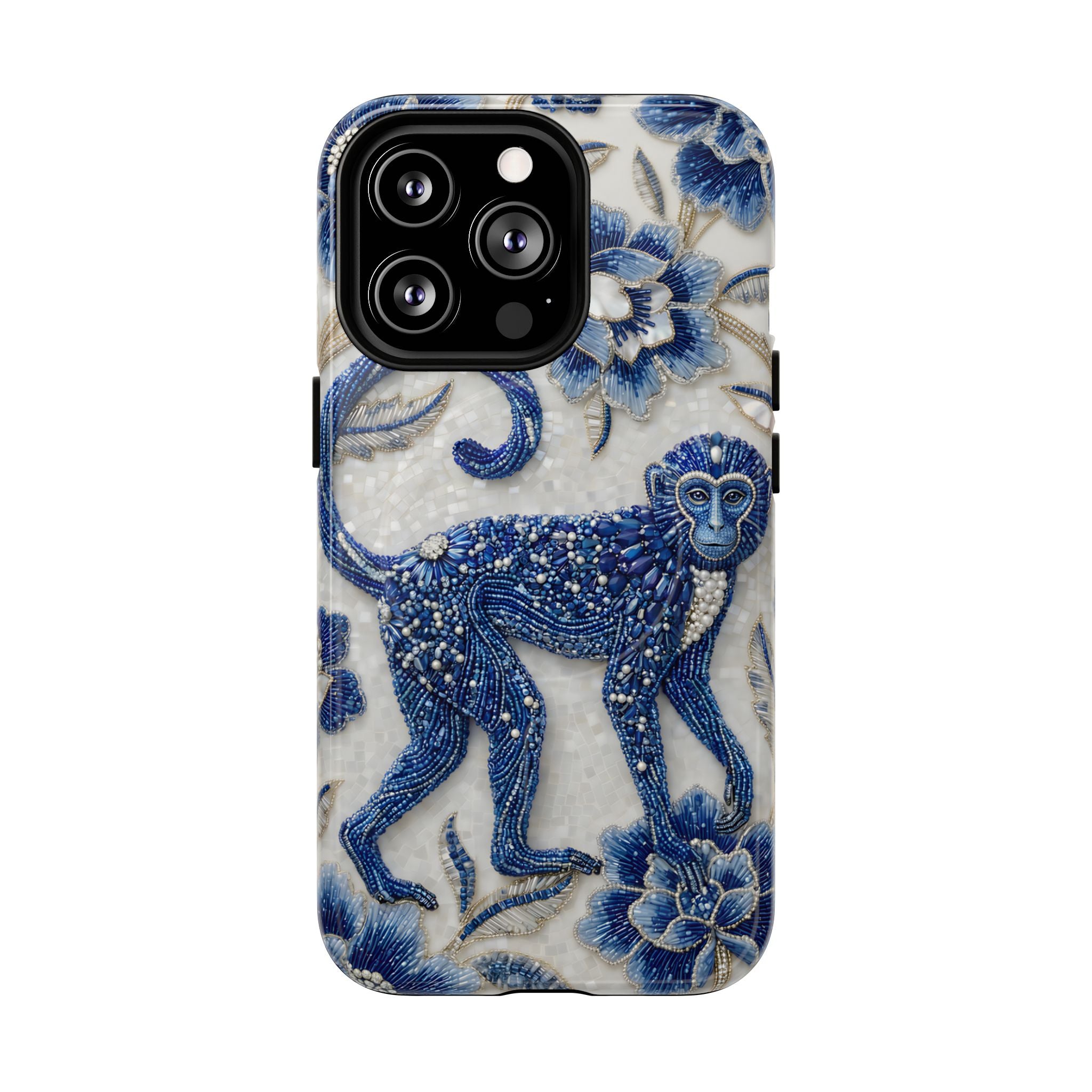 Asian Zodiac Monkey MagSafe iPhone Case | Blue & White Porcelain Art Protective Case | Year of the Monkey Gift