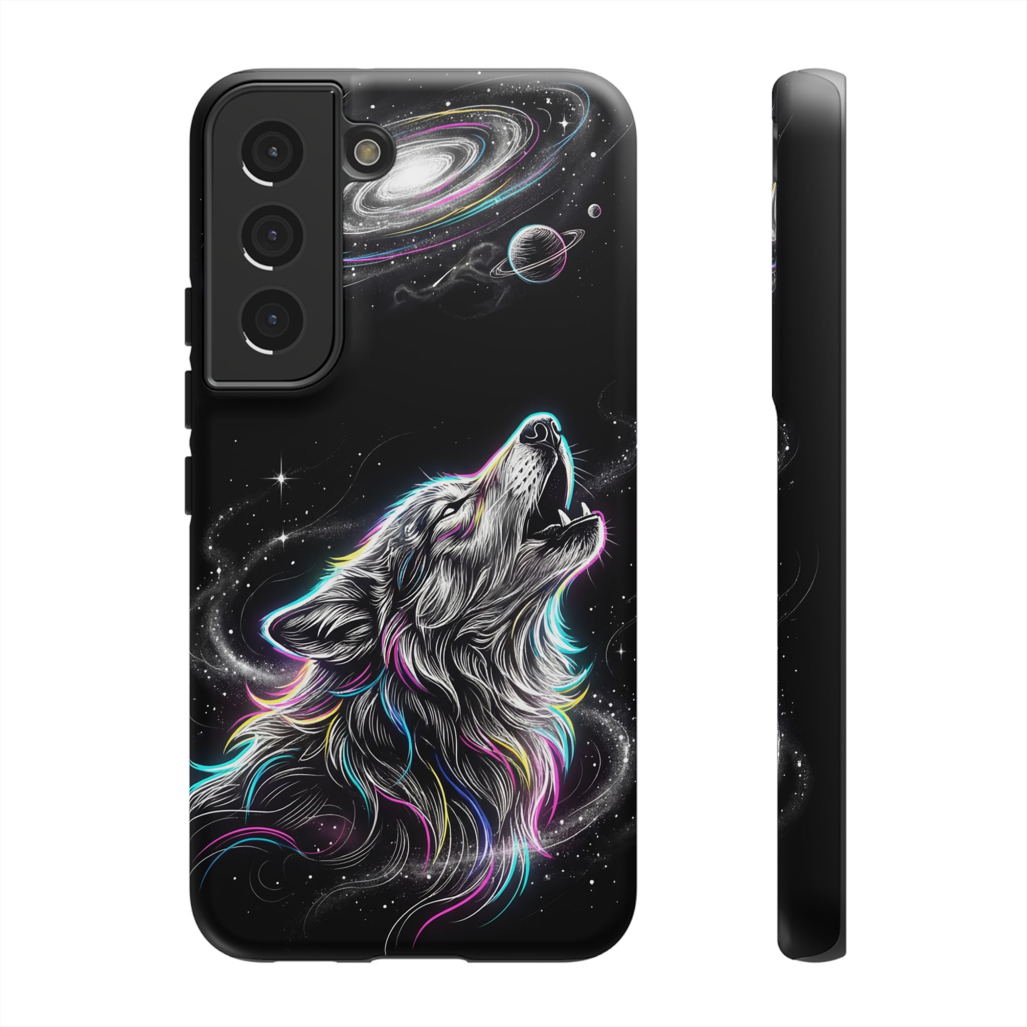 Wolf Galaxy Tough Samsung Galaxy Phone Case | Colorful Howling Wolf Space Design