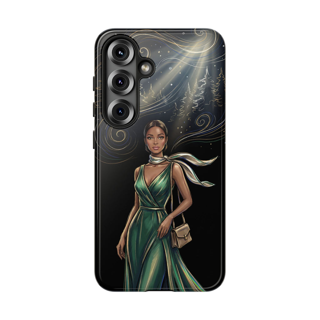 Elegant Woman in Green Dress Art Protective Tough Samsung Galaxy Phone Case