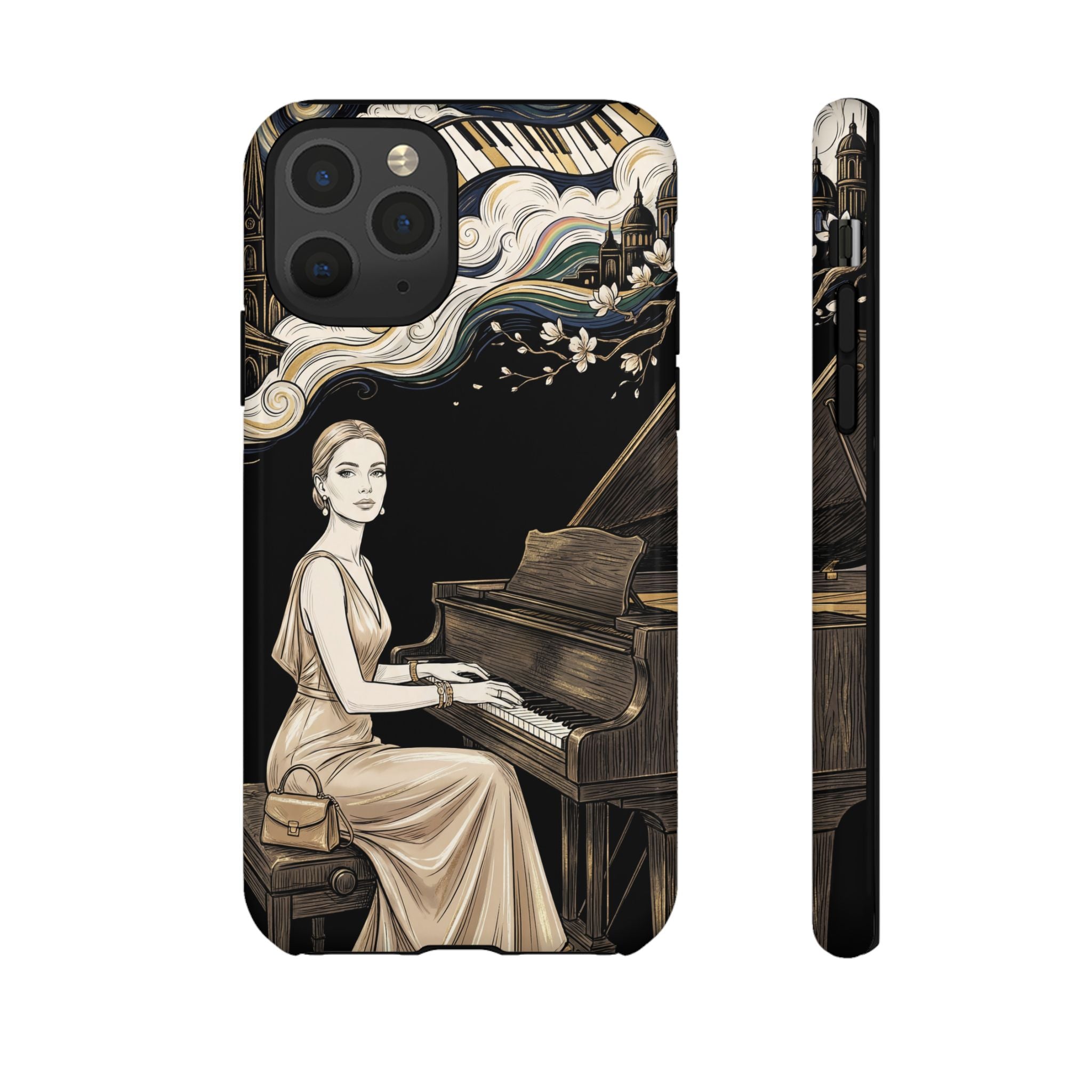 Elegant Piano Woman iPhone Case | Vintage Art Deco Music Design