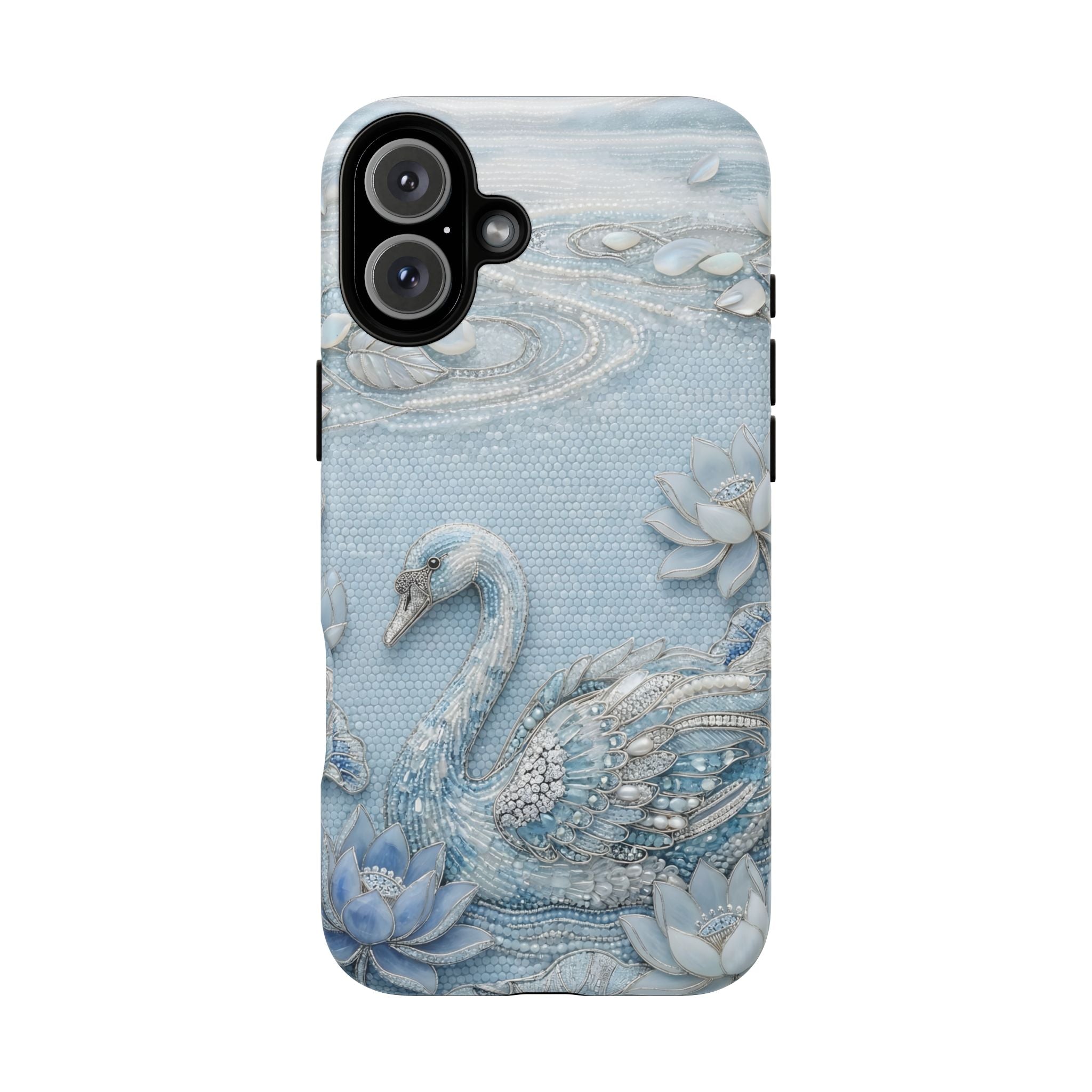 Swan Lake Floral MagSafe iPhone Case | Sparkling Blue Swan Protective Case