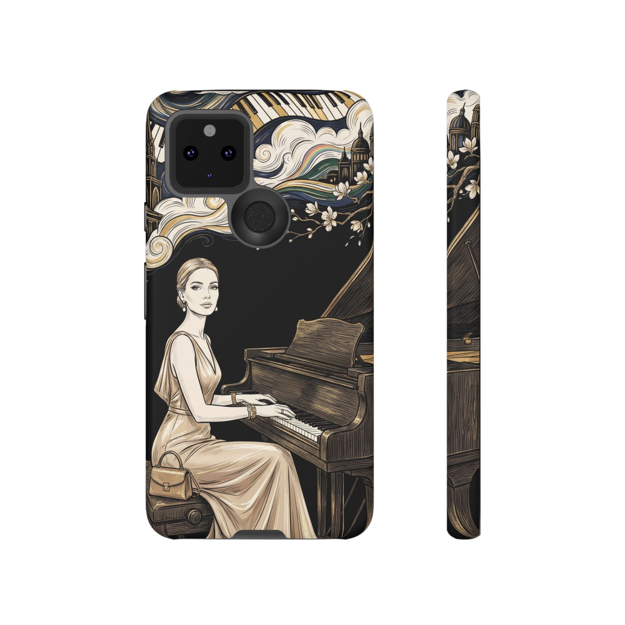 Elegant Piano Woman Google Pixel Phone Case | Vintage Art Deco Music Design
