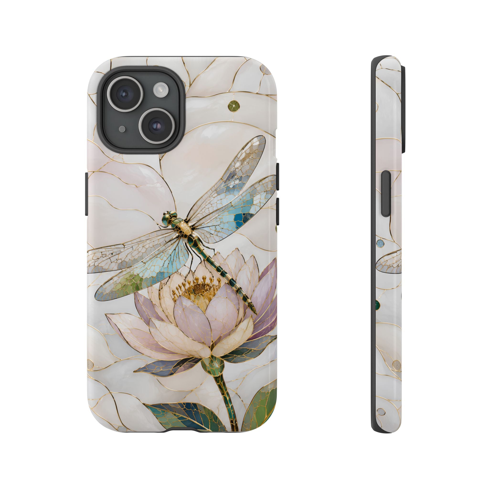 Dragonfly Lotus iPhone Case | Stained Glass Floral Phone Case
