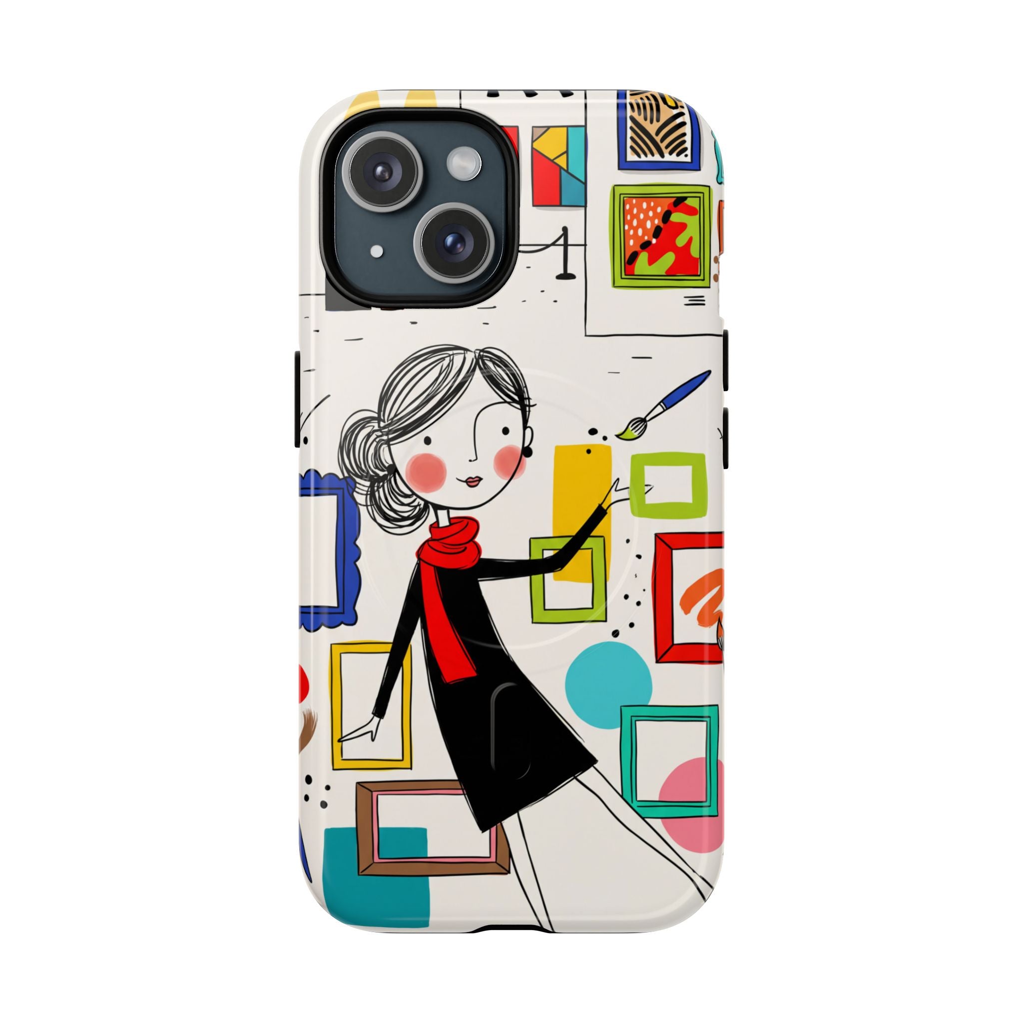 Art Gallery Illustration MagSafe iPhone Case | Cute Woman with Frames Design