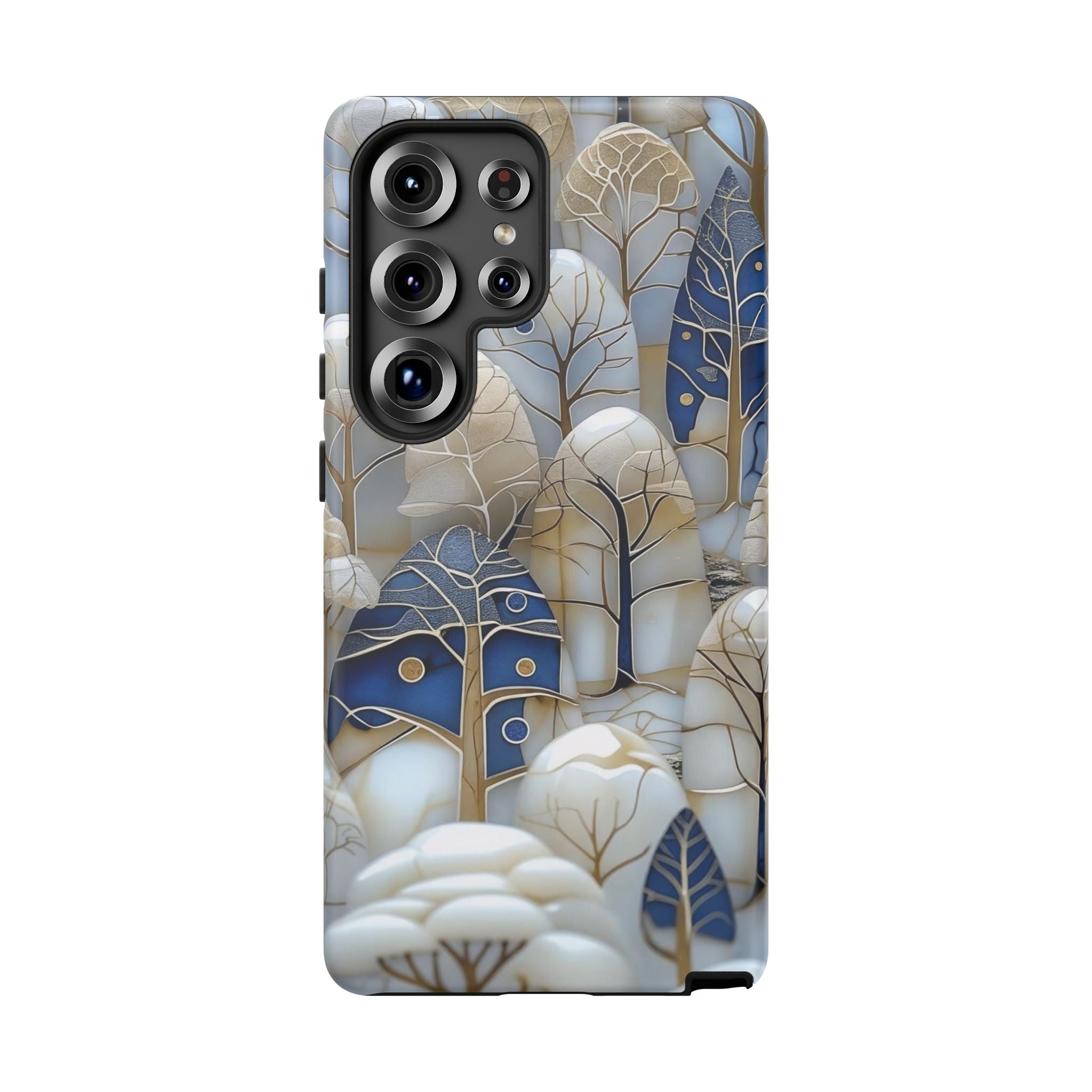 Blue Gold Winter Forest Samsung Galaxy Case — Elegant Tree Pattern Tough Case