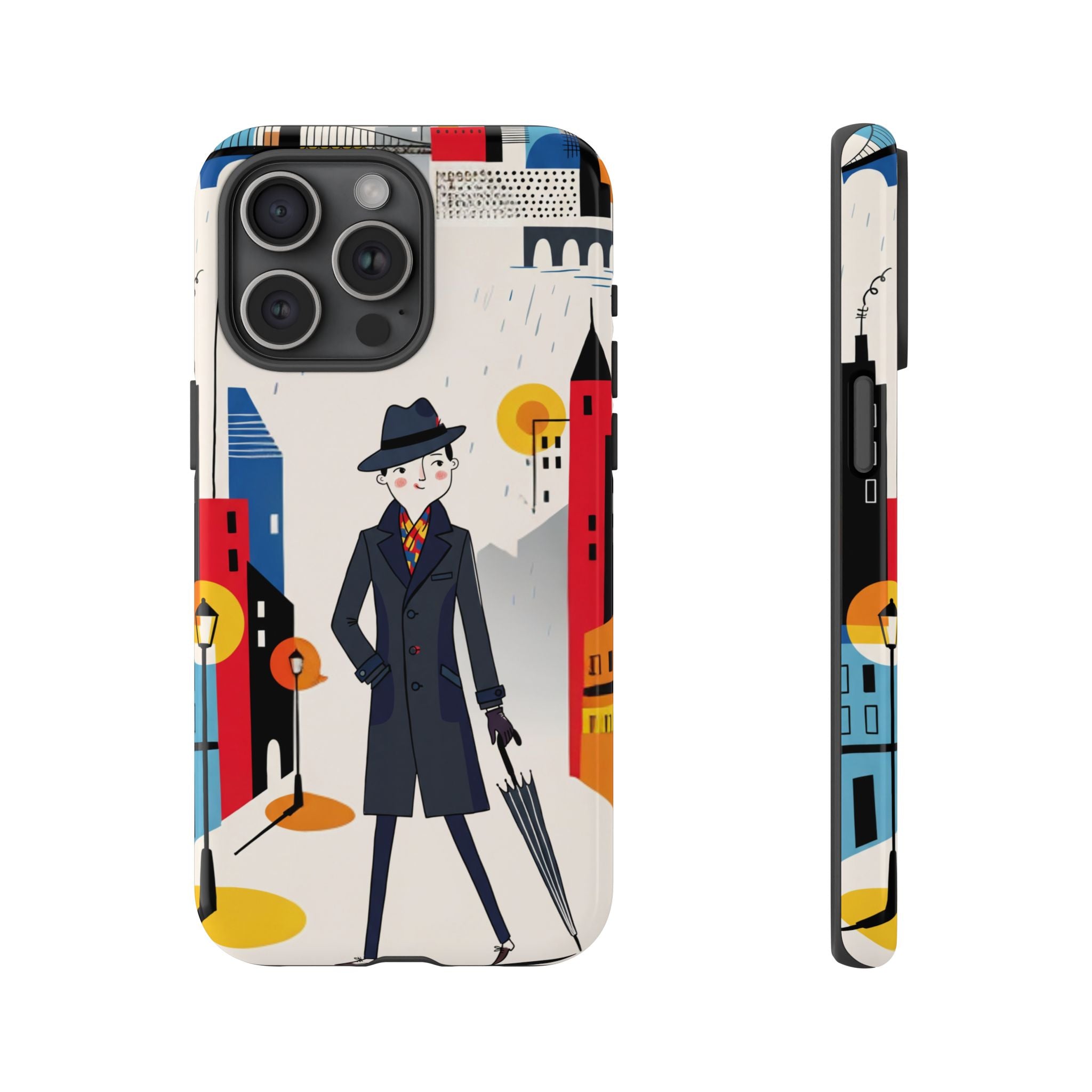 Retro Gentleman in Cityscape Illustration iPhone Case
