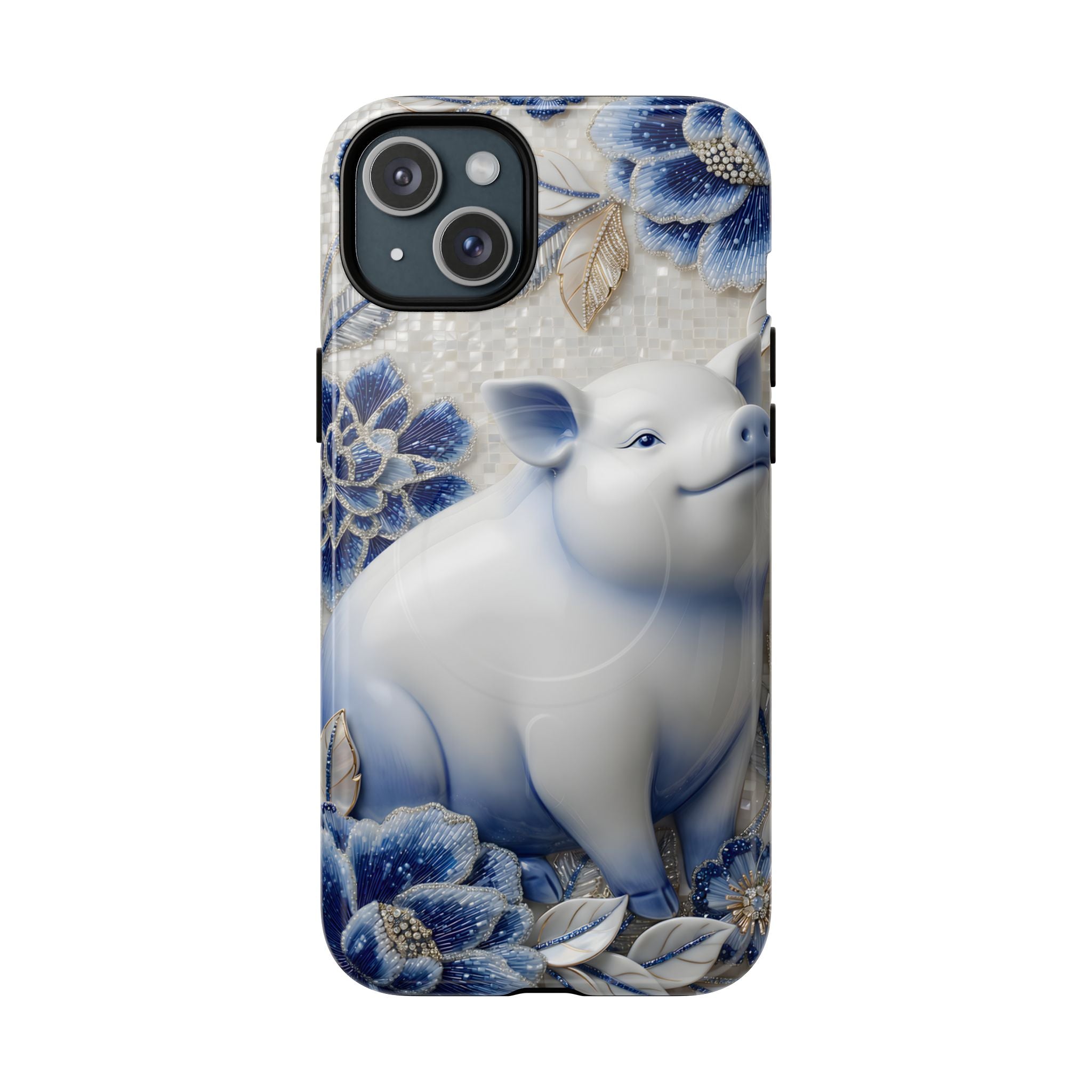 Asian Zodiac Pig MagSafe iPhone Case | Blue & White Porcelain Slim Protective Shockproof Case| Year of the Pig Gift