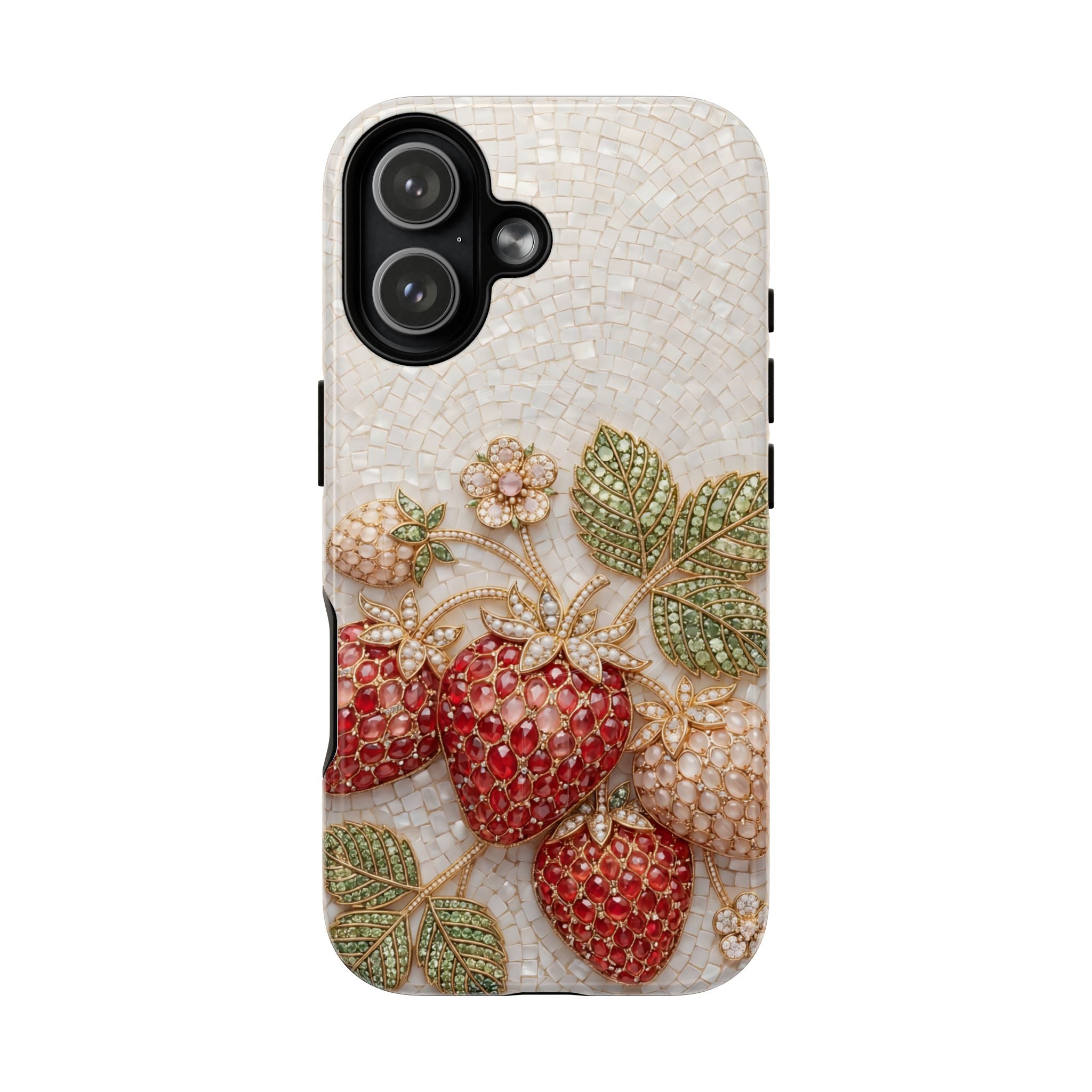 Strawberry Gem Tough MagSafe iPhone Case | Vintage Beaded Fruit Design