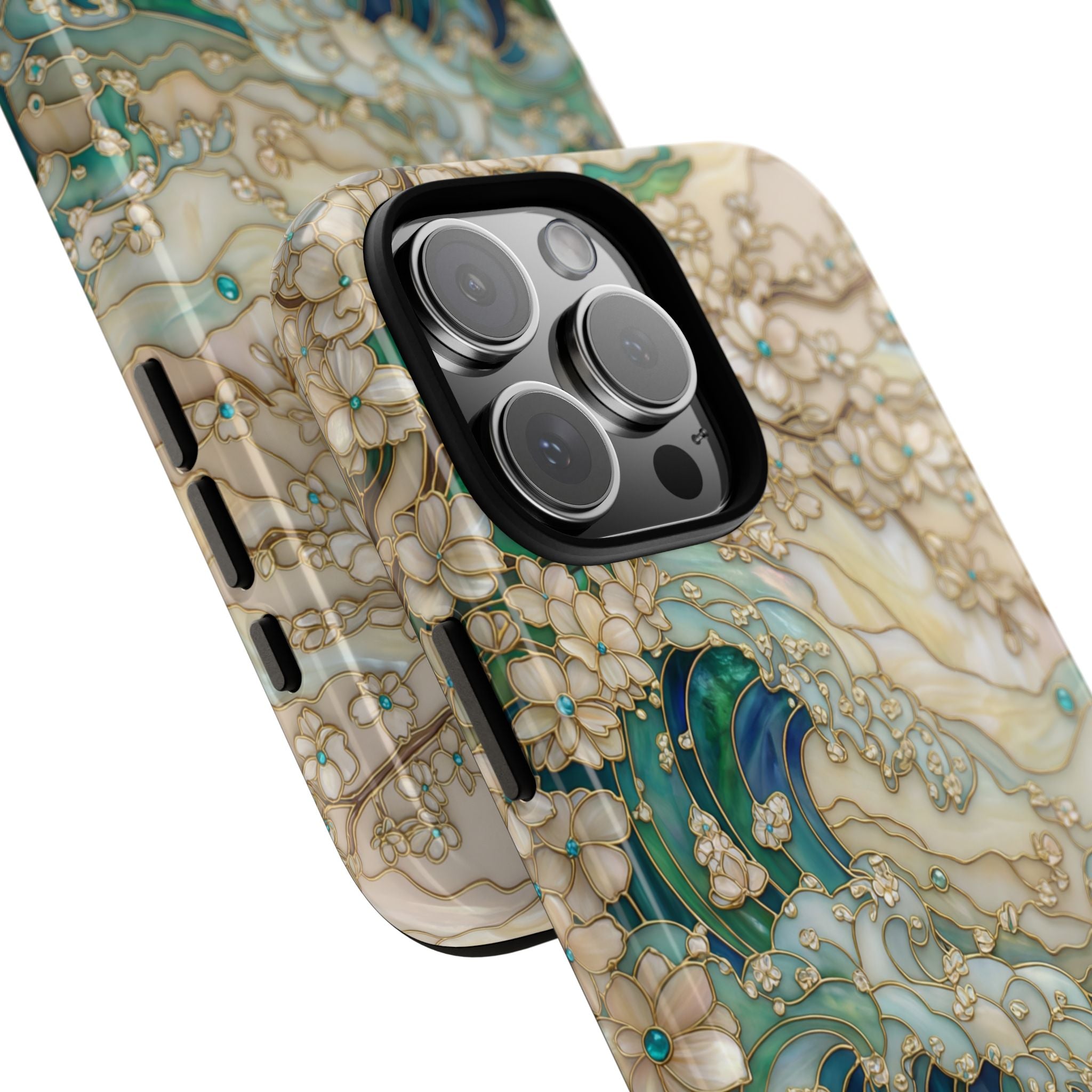 Elegant Ocean Wave Floral Art iPhone Case