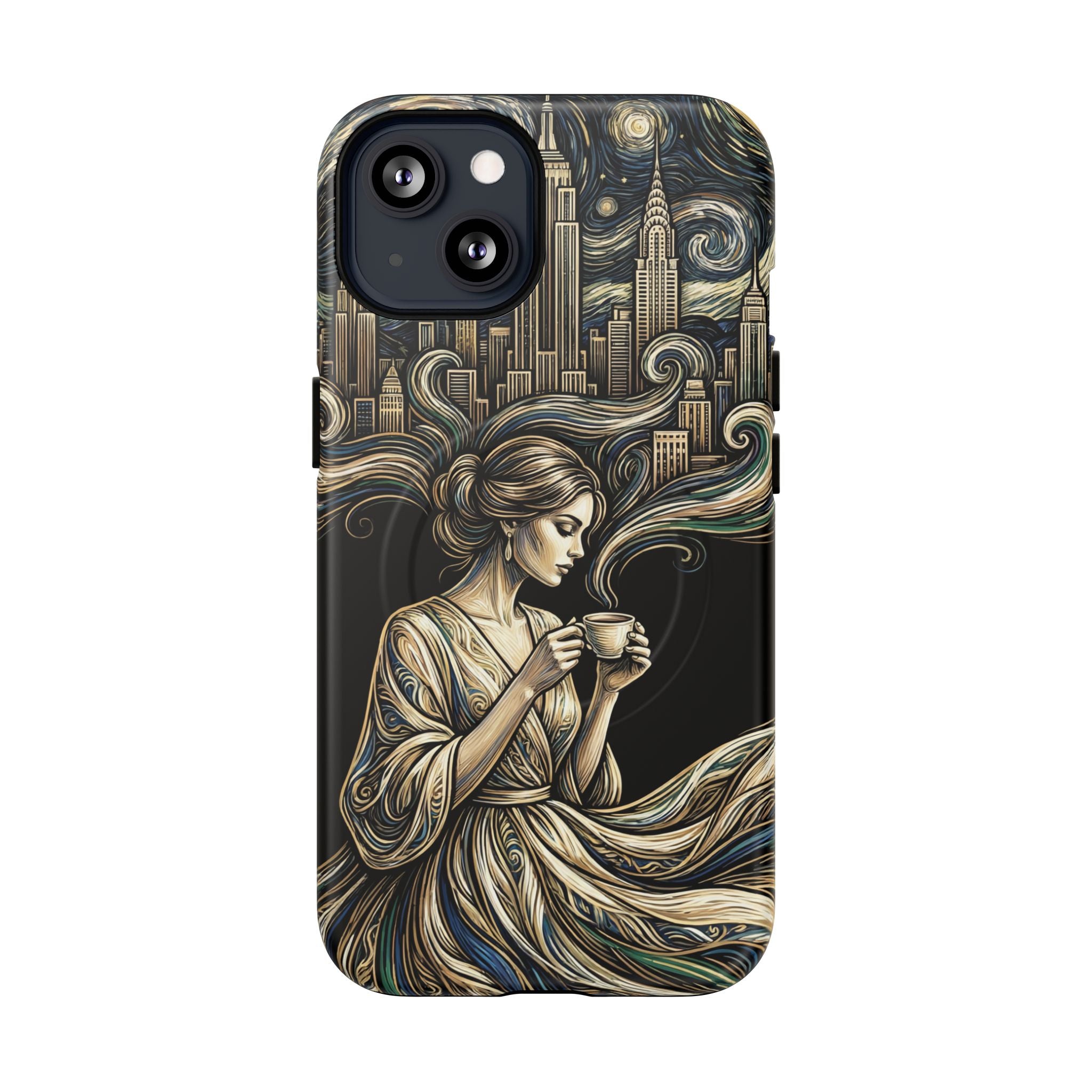 Vintage Cityscape Woman Tea Art MagSafe iPhone Case