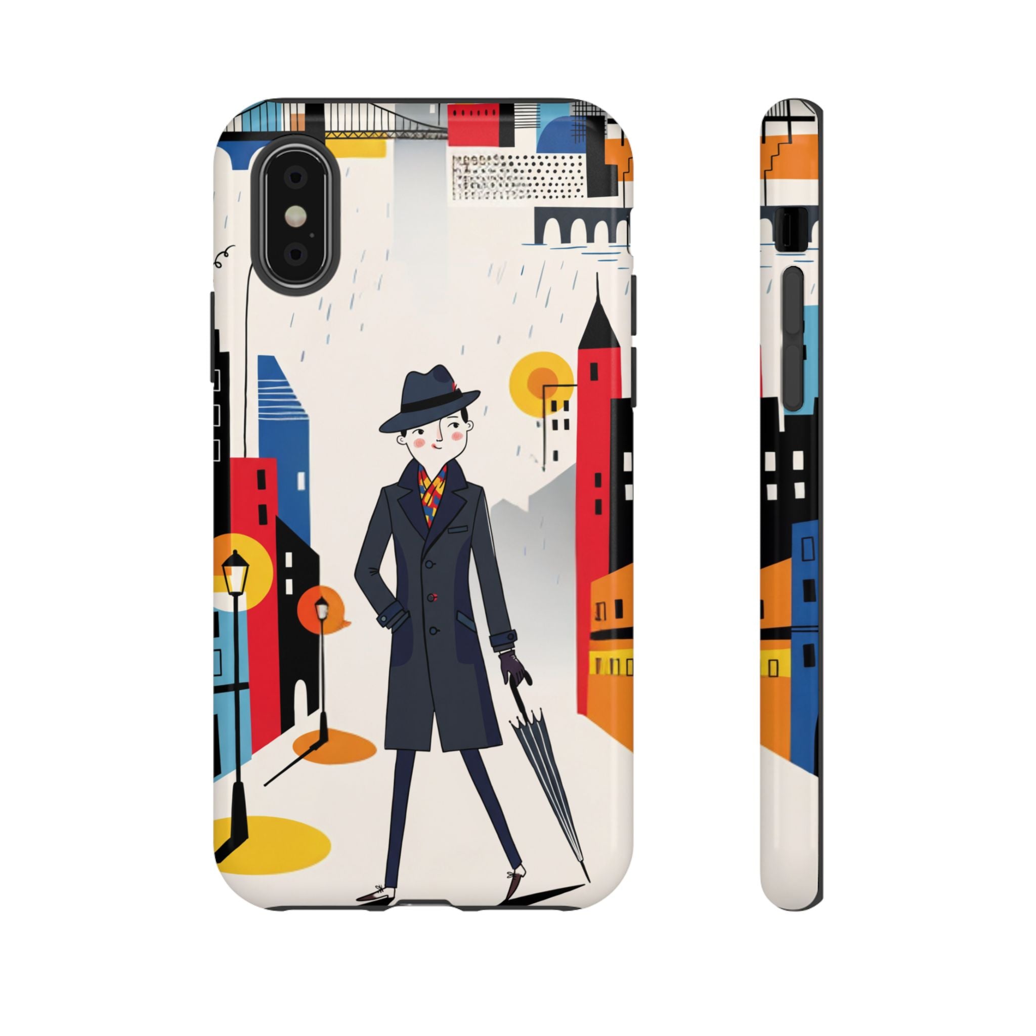 Retro Gentleman in Cityscape Illustration iPhone Case