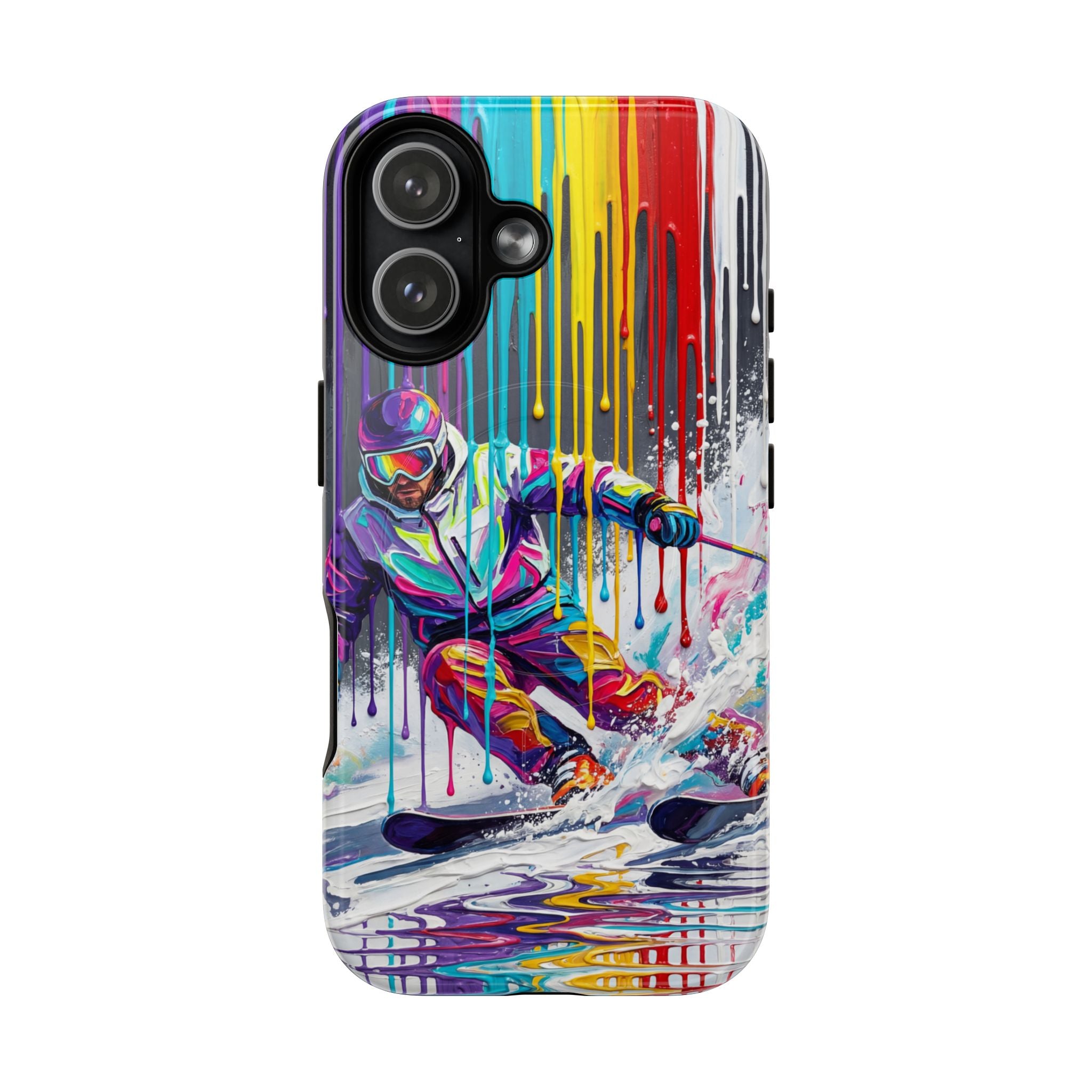 Colourful Skiing Drip Art Tough MagSafe iPhone Case