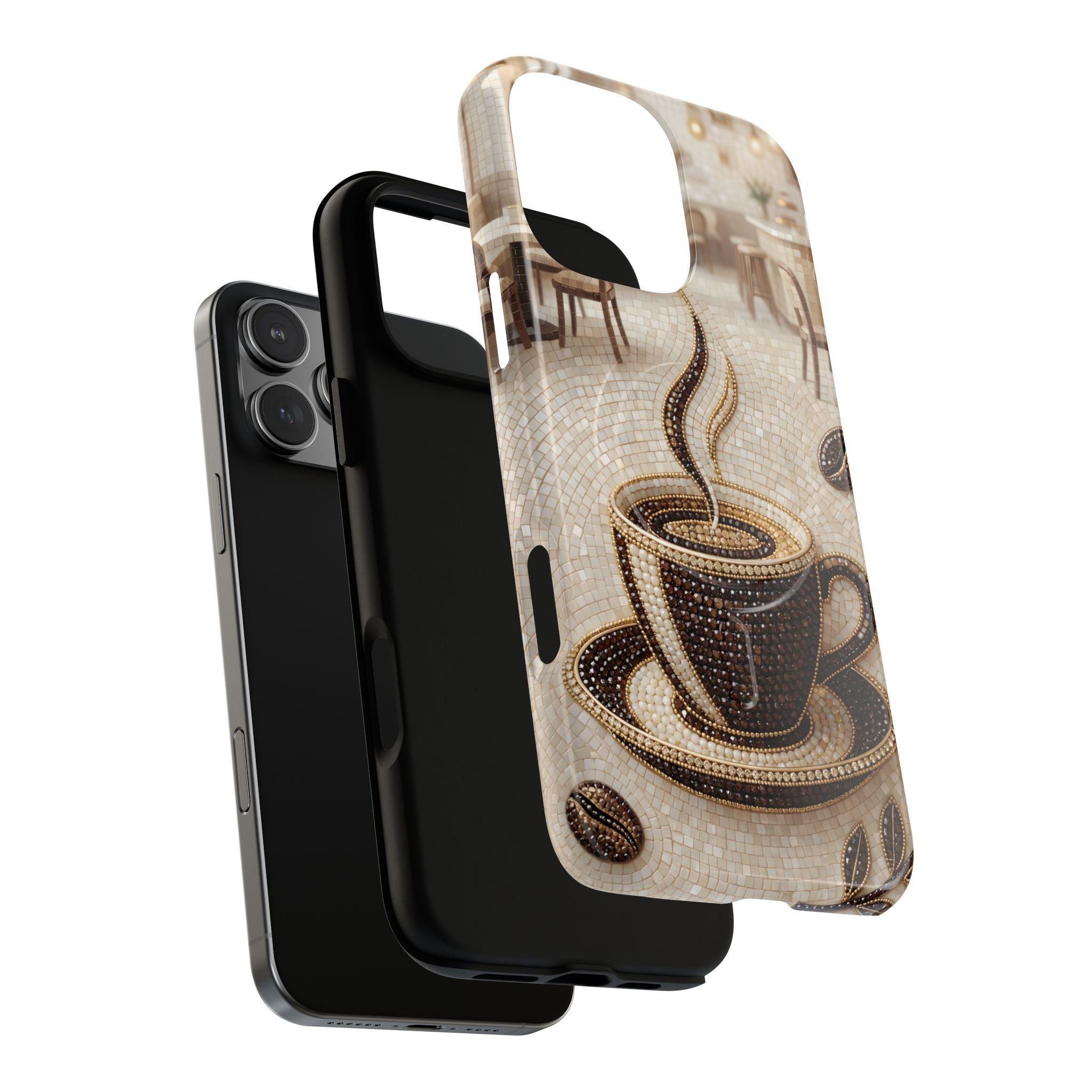 Coffee Mosaic MagSafe iPhone Case - Steaming Cup Cafe Design