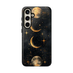 Celestial Moon Phases Tough Samsung Galaxy Case | Gold Crescent & Full Moon Galaxy Design