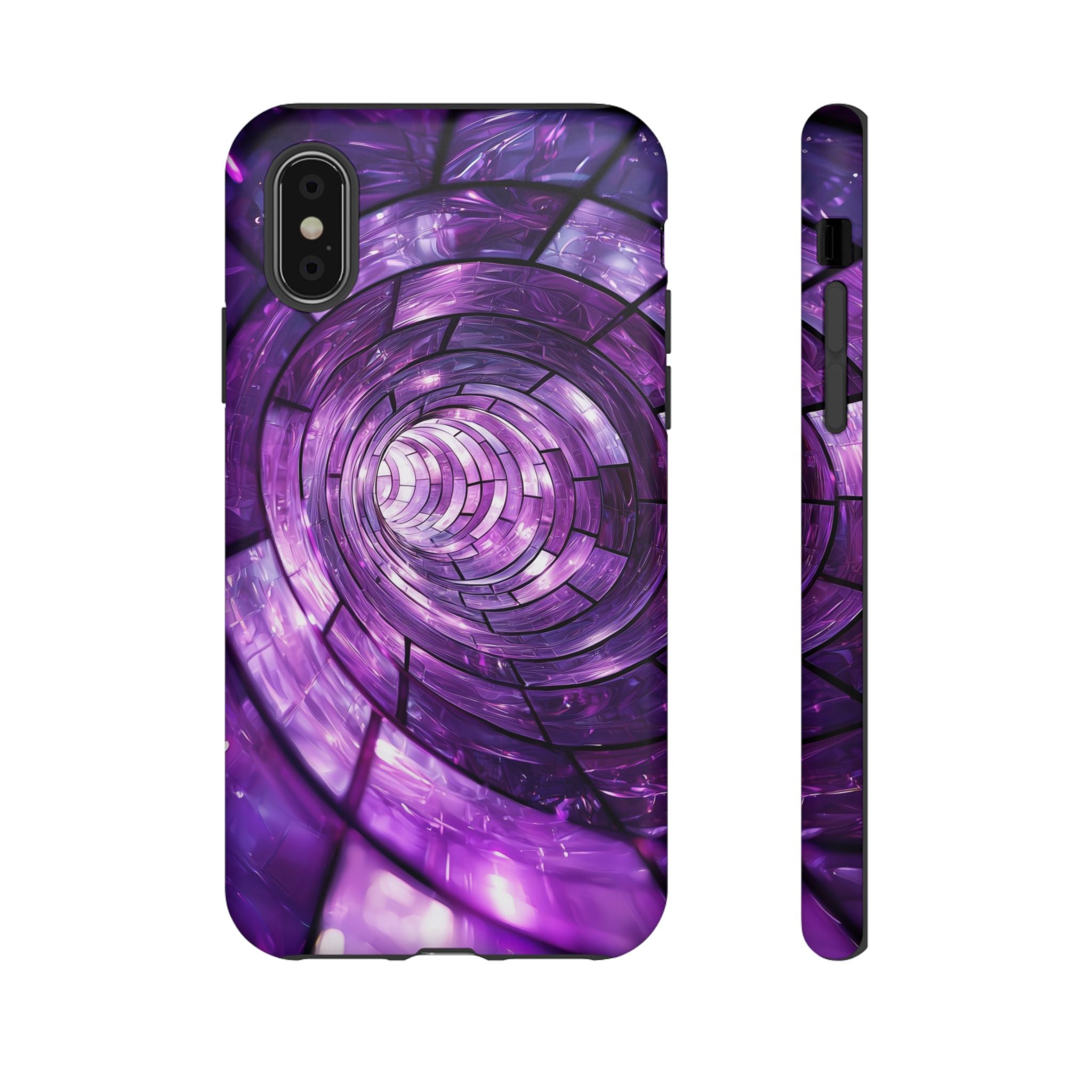 Purple Vortex Tough iPhone Case — Abstract Spiral Protective Cover